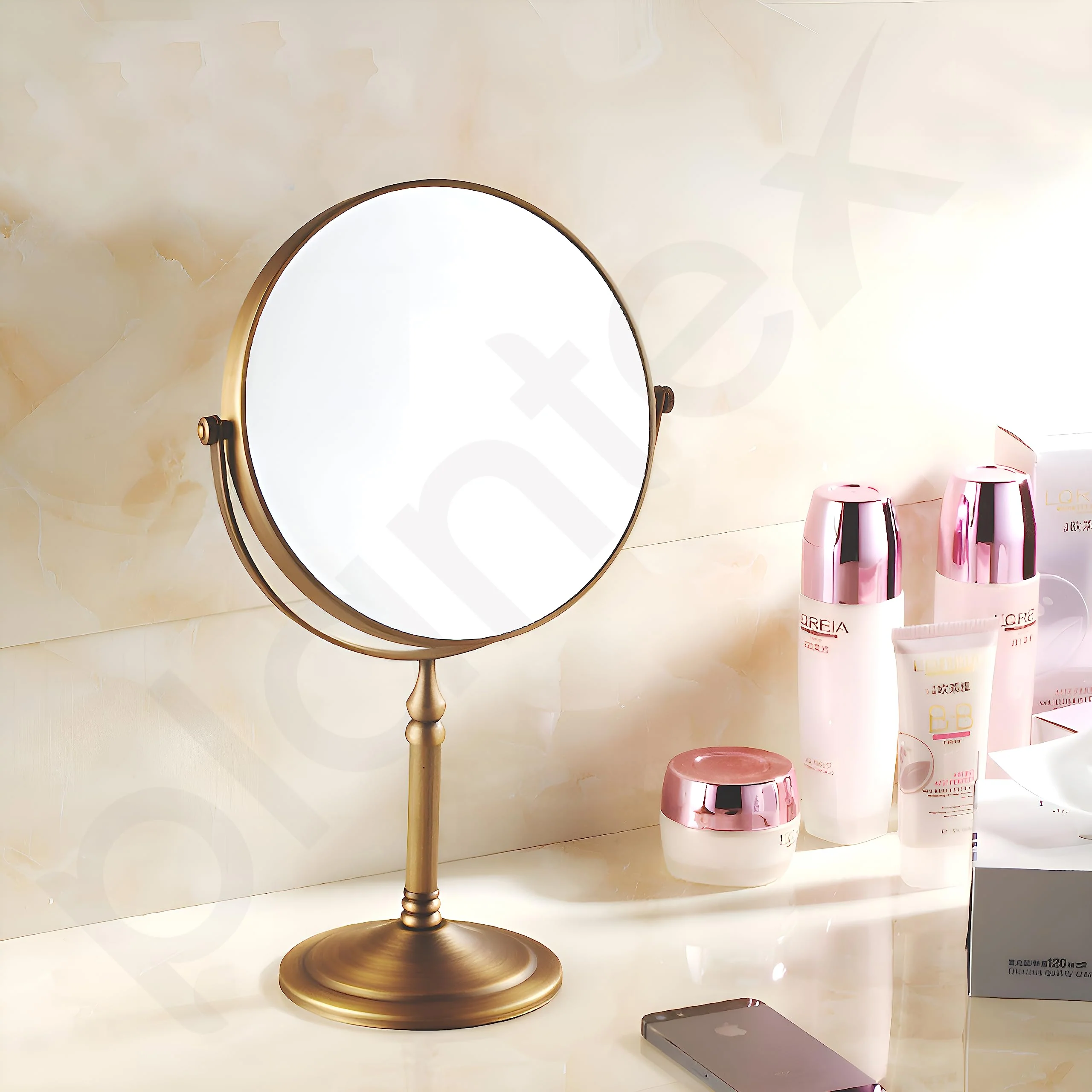 Plantex Premium Brass Magnifying Mirror/Dual Side Makeup Mirror with Stand/Shaving Mirror for Bathroom with 5x/1x Magnification (8 Inch-Brass Antique/Tabletop) - Image 6