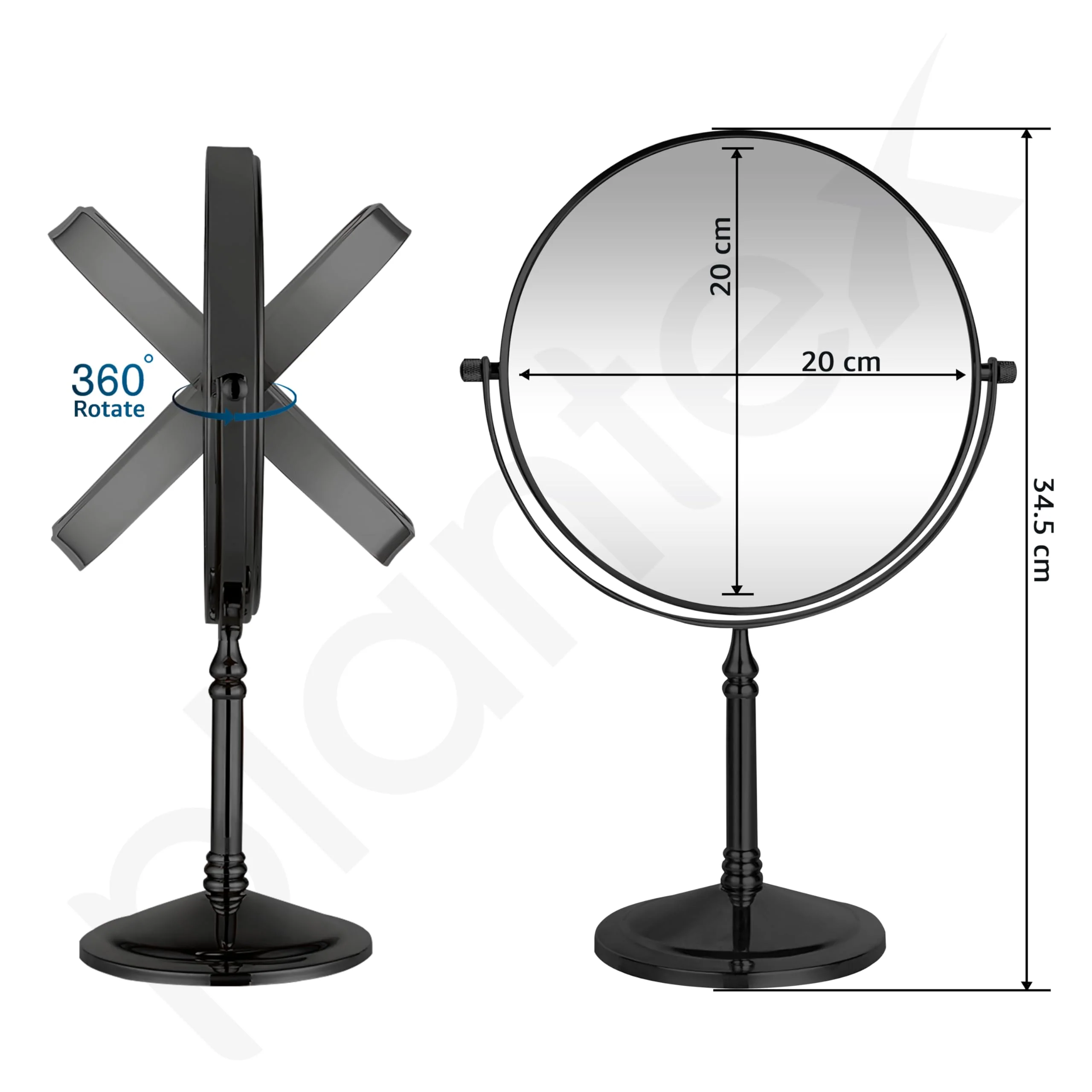 Plantex Premium Brass Magnifying Mirror/Dual Side Shaving Mirror for Bathroom with 5x/1x Magnification/Tabletop Vanity Hand Mirrors Stand (8 Inch-Black/Tabletop) - Image 5