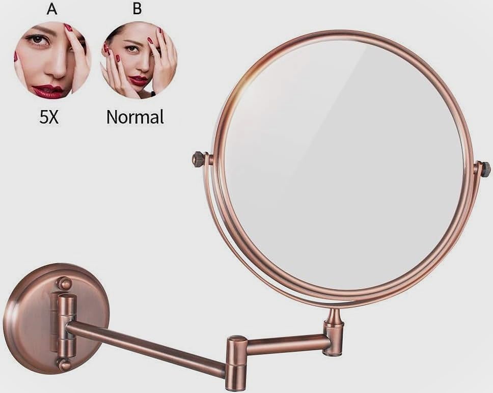 Plantex Premium Brass Magnifying Mirror/Dual Side Swivel Zoom Mirror with 5x/1x Magnification/Vanity Mirror for Bathroom (8 Inches-Rose Gold/Wall Mount) - Image 2