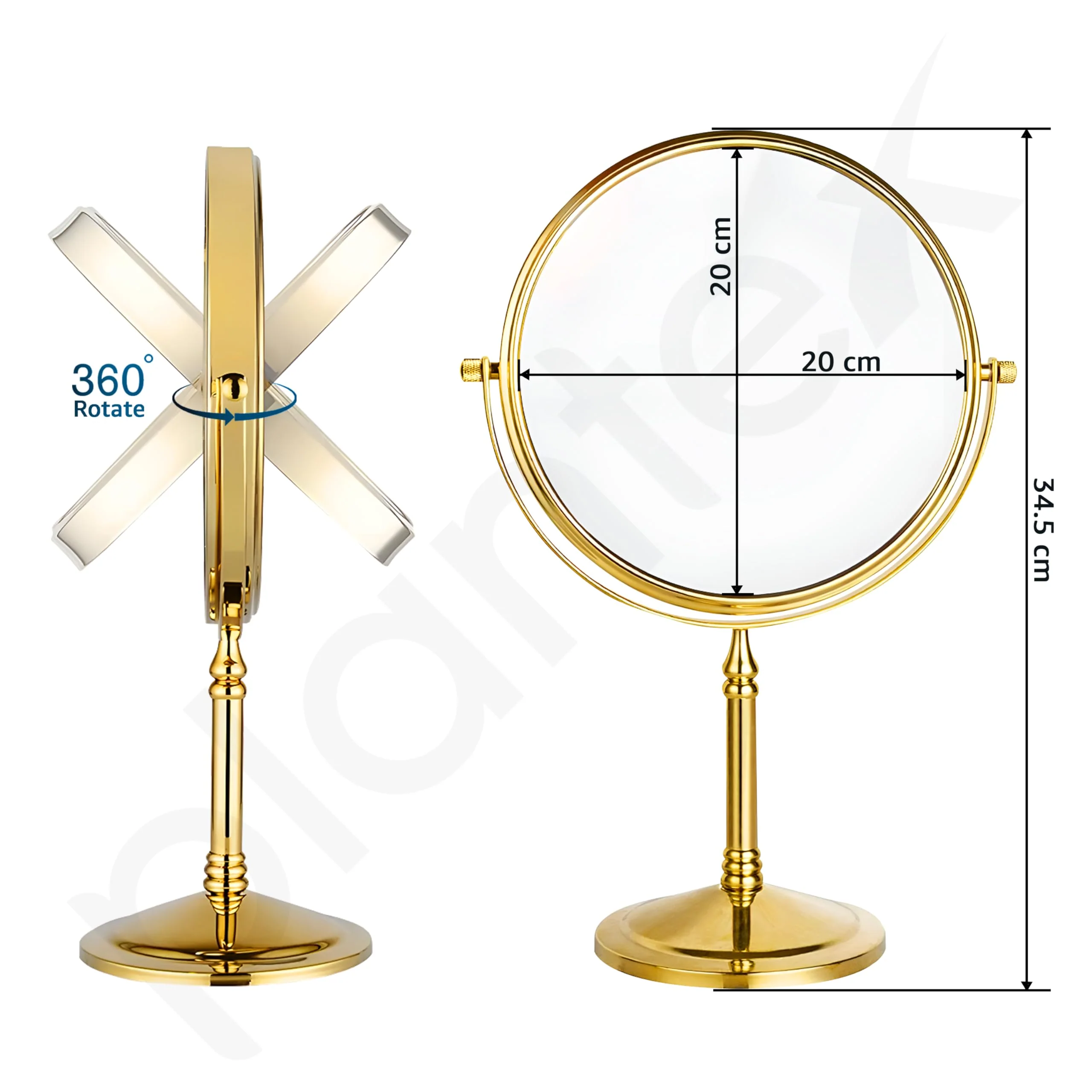 Plantex Premium Brass Magnifying Mirror/Two-Sided 360° Swivel Makeup Mirror with 5x/1x Magnification/Table Mirror (8 Inch-Golden/Tabletop) - Image 5