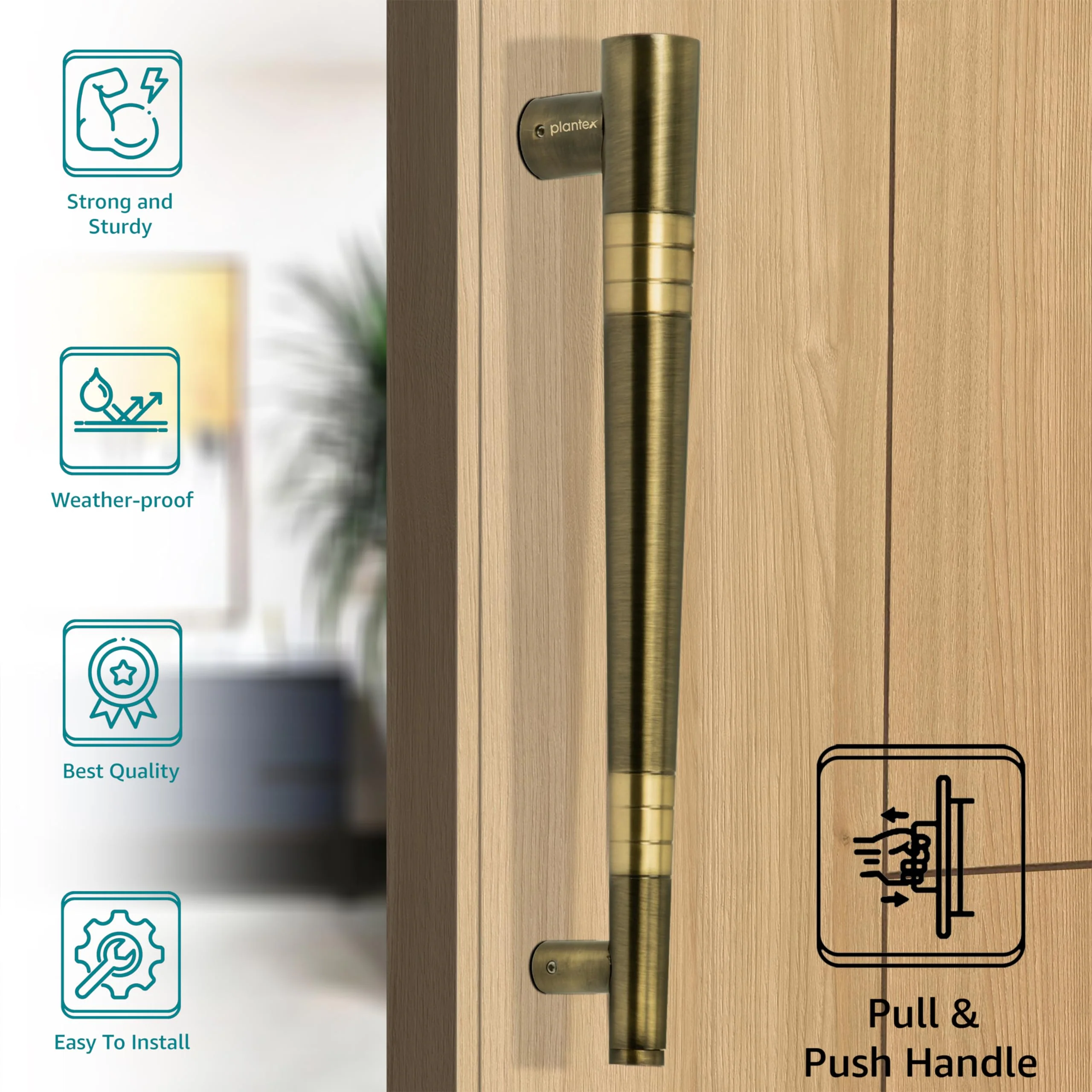 Plantex Premium Door Handle/Main Door Handle/14 Inch Door Handle for Main Door/Pull Push Door Handle – Pack of 1 (306 Brass Antique Finish) - 3 Years Warranty - Image 3