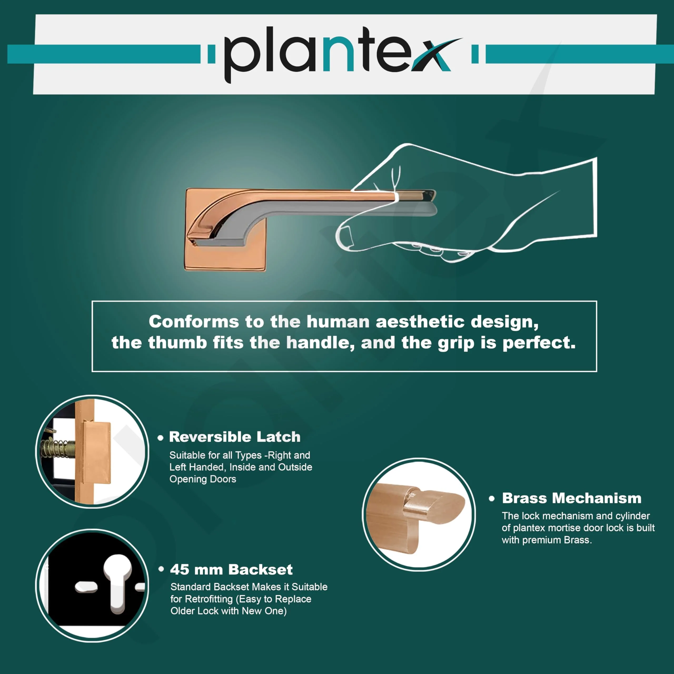 Plantex Premium Door Lock with 3 Years of Warranty/Main Door Lock for Home/Mortise Lock for Door - Main Door Lock Set (7094 - Pvd Choco & Satin Black Matt) - Image 4