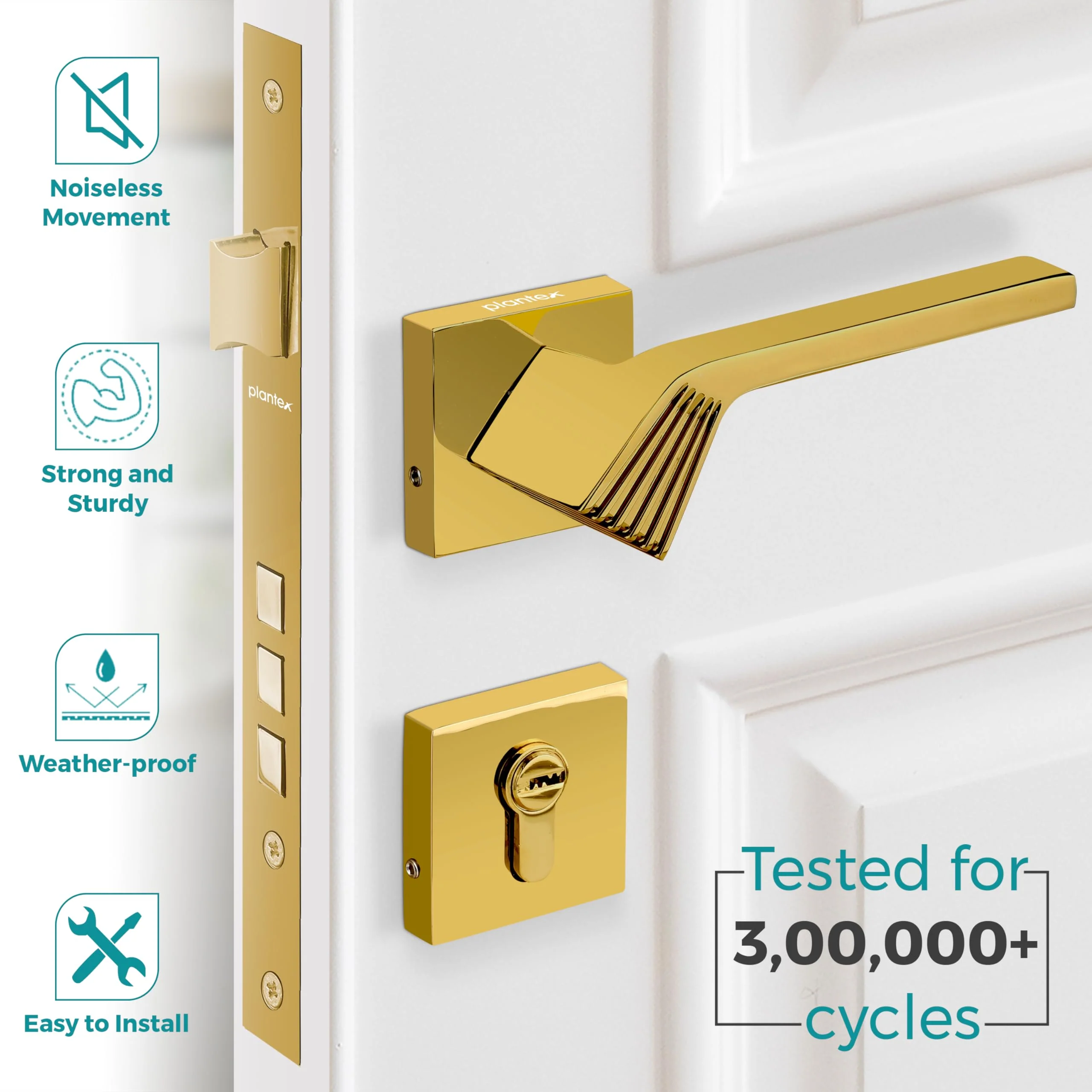 Plantex Premium Door Lock with 3 Years of Warranty/Main Door Lock for Home/Mortise Lock Set for Door (7120 - PVD Gold) - Image 3