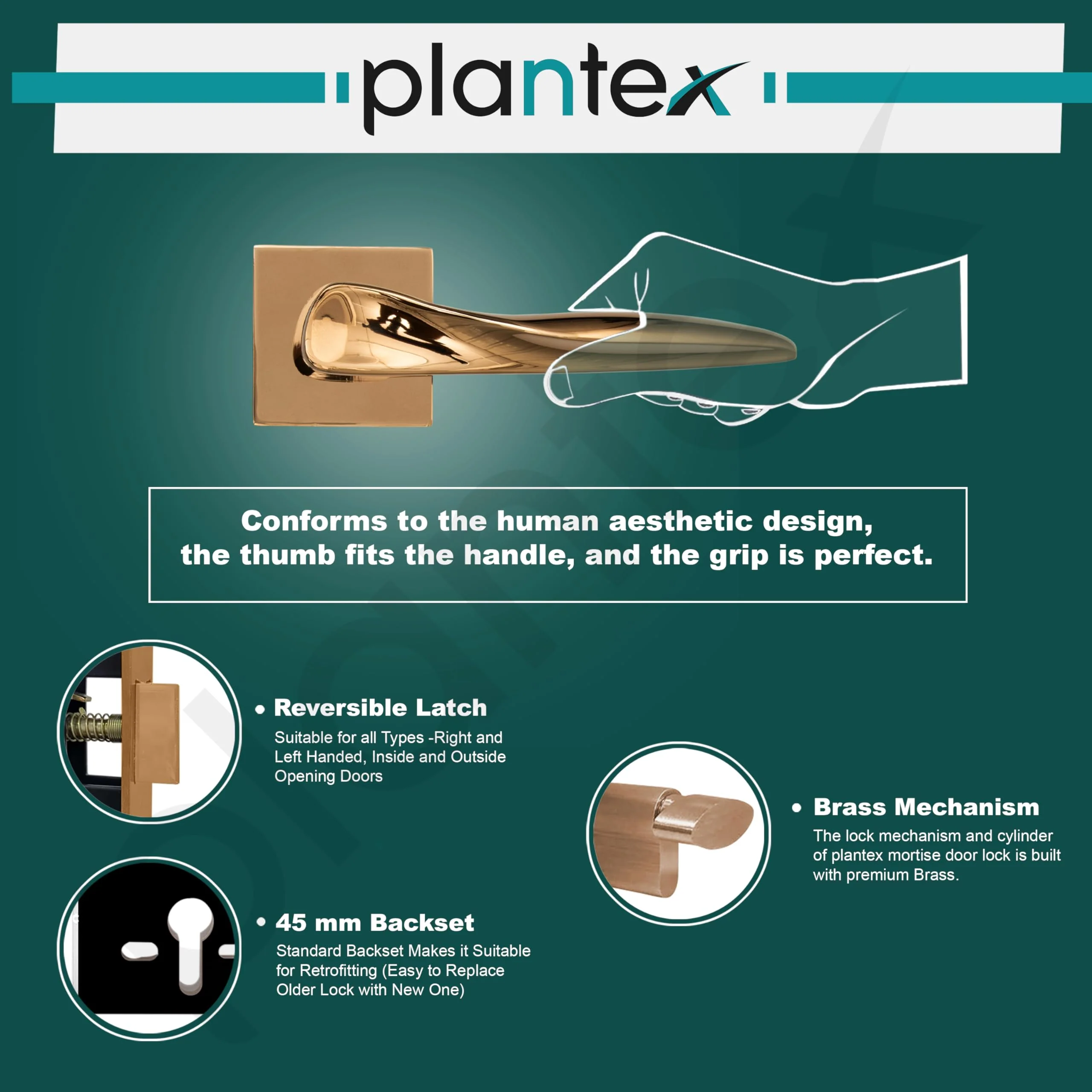 Plantex Premium Main Door Lock with 3 Years of Warranty/Main Door Lock for Home/Mortise Lock for Door - (PT-002- Rose Gold) - Image 3