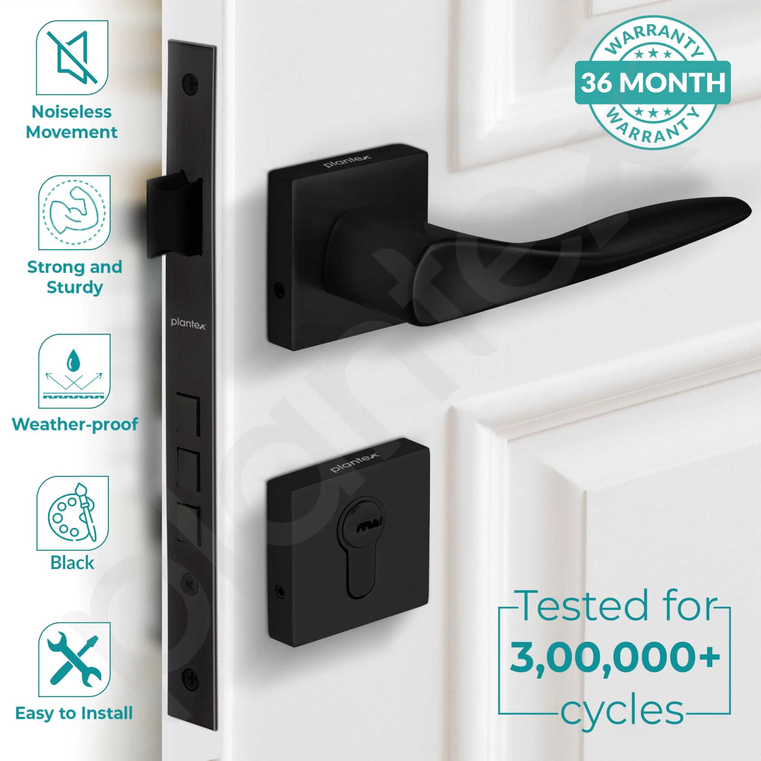 Plantex Premium Door Lock with 3 Years of Warranty/Main Door Lock for Home/Mortise Locks for Door - (PT-002- Black) - Image 2