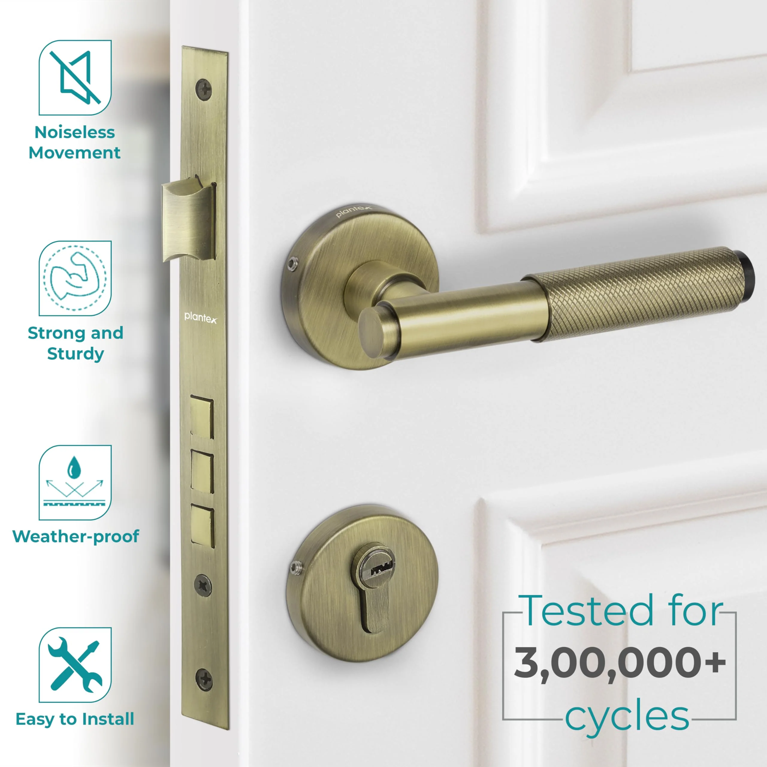 Plantex Premium Door Lock with 3 Years of Warranty/Mortise Lock for Home - Main Door Lock Set (Brass Antique) - Image 2