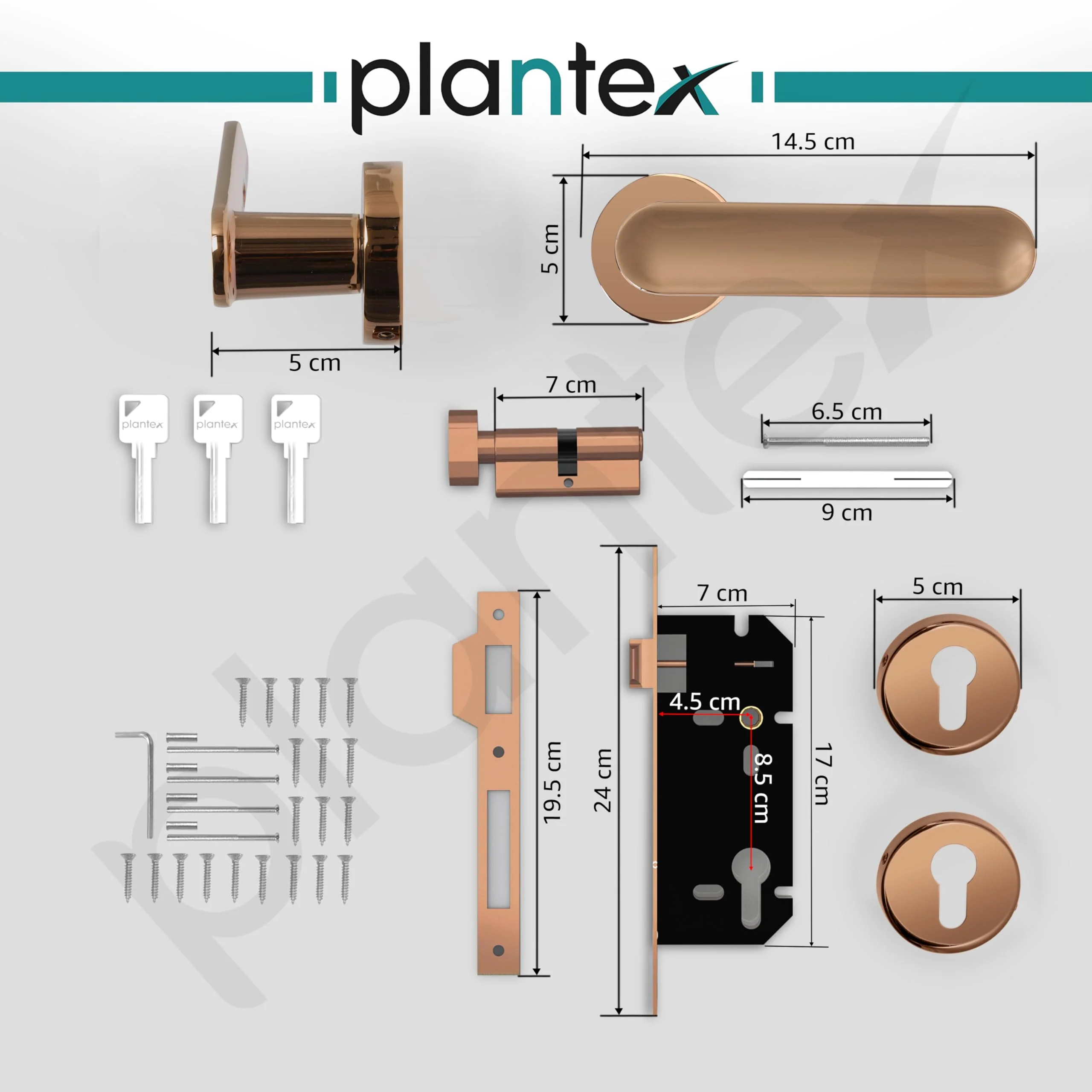 Plantex Premium Door Lock With 3 Years Warranty - Mortise Lock for Main Door Set (PVD Rose Gold Finish) - Image 3