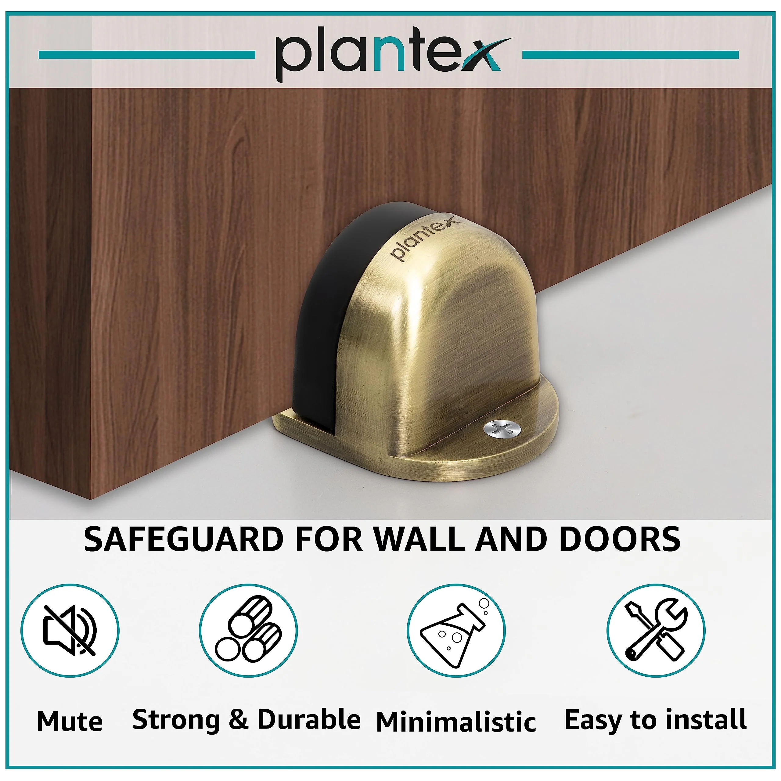 Plantex Premium Floor Mounted Door Buffer/Sound Dampening Rubber Buffer for Bed Room/Living Room/Kitchen/Bathroom Door – (Brass Antique) - Image 2