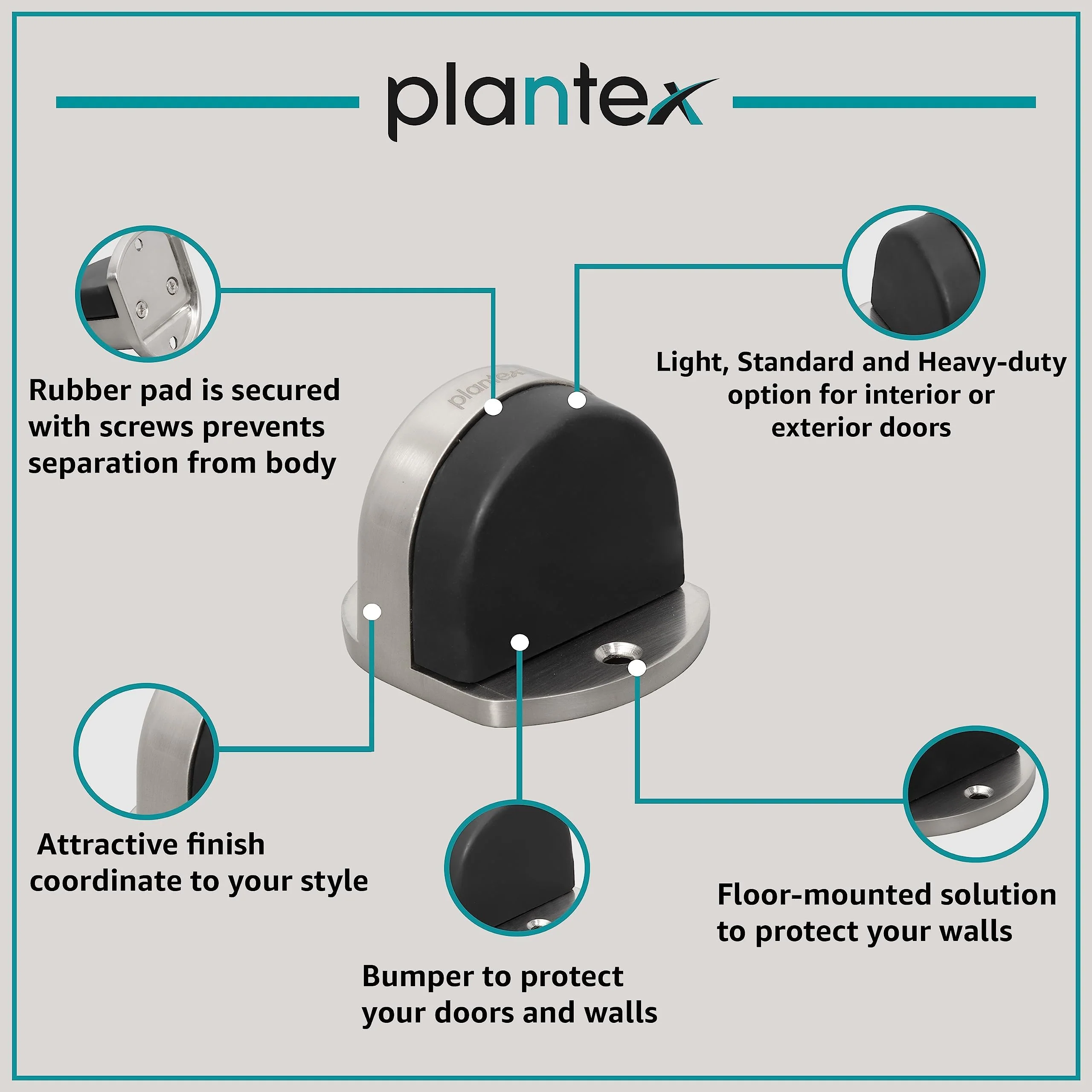 Plantex Premium Floor Mounted Door Buffer/Sound Dampening Rubber Buffer for Bed Room/Living Room/Kitchen/Bathroom Door – Pack of 1 (Satin) - Image 4