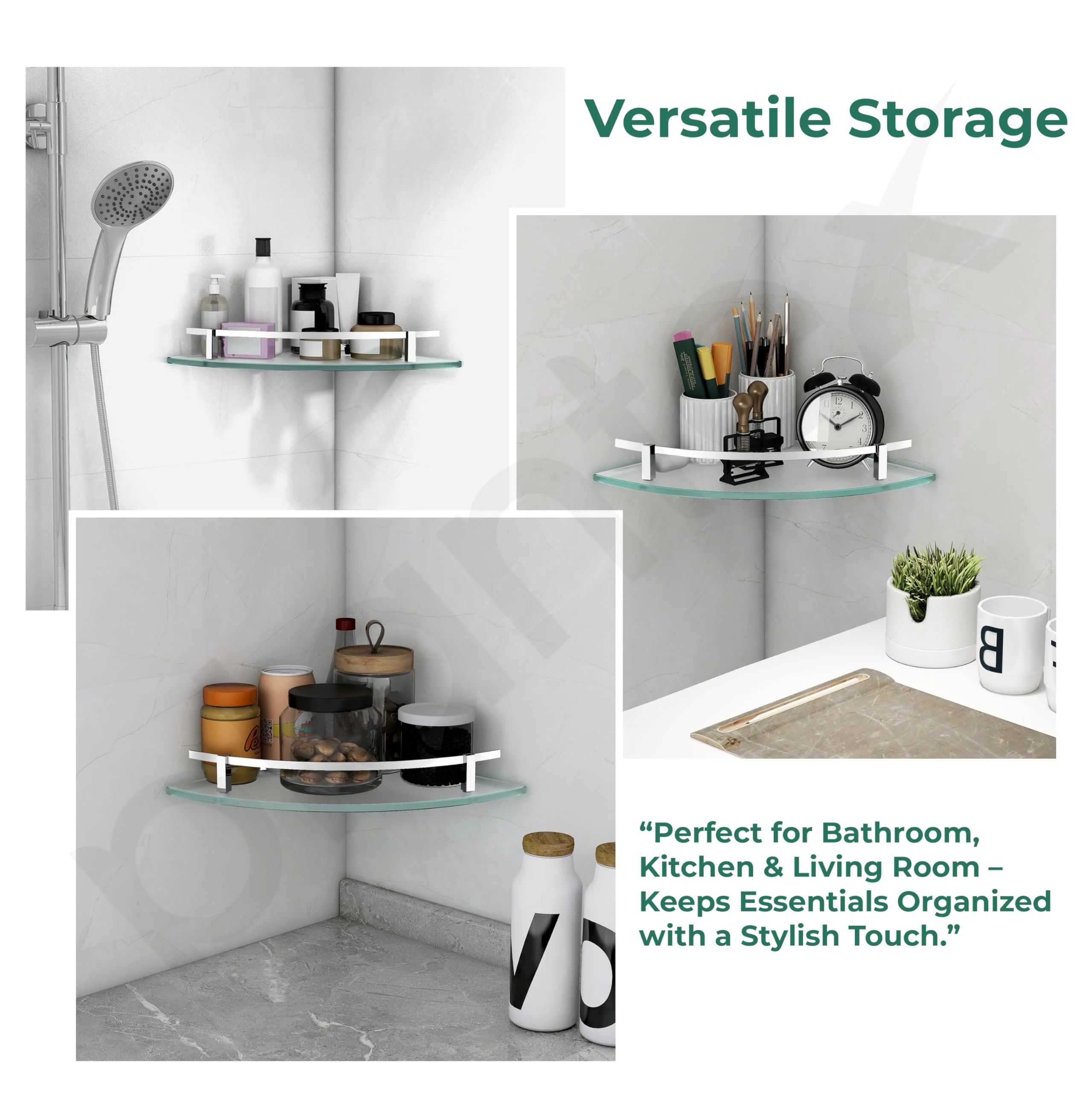 Plantex Premium Frosted Glass Corner/Shelf for Bathroom/Wall Shelf/Storage Shelf - (12x12 in,Chrome-Pack of 1) - Image 7