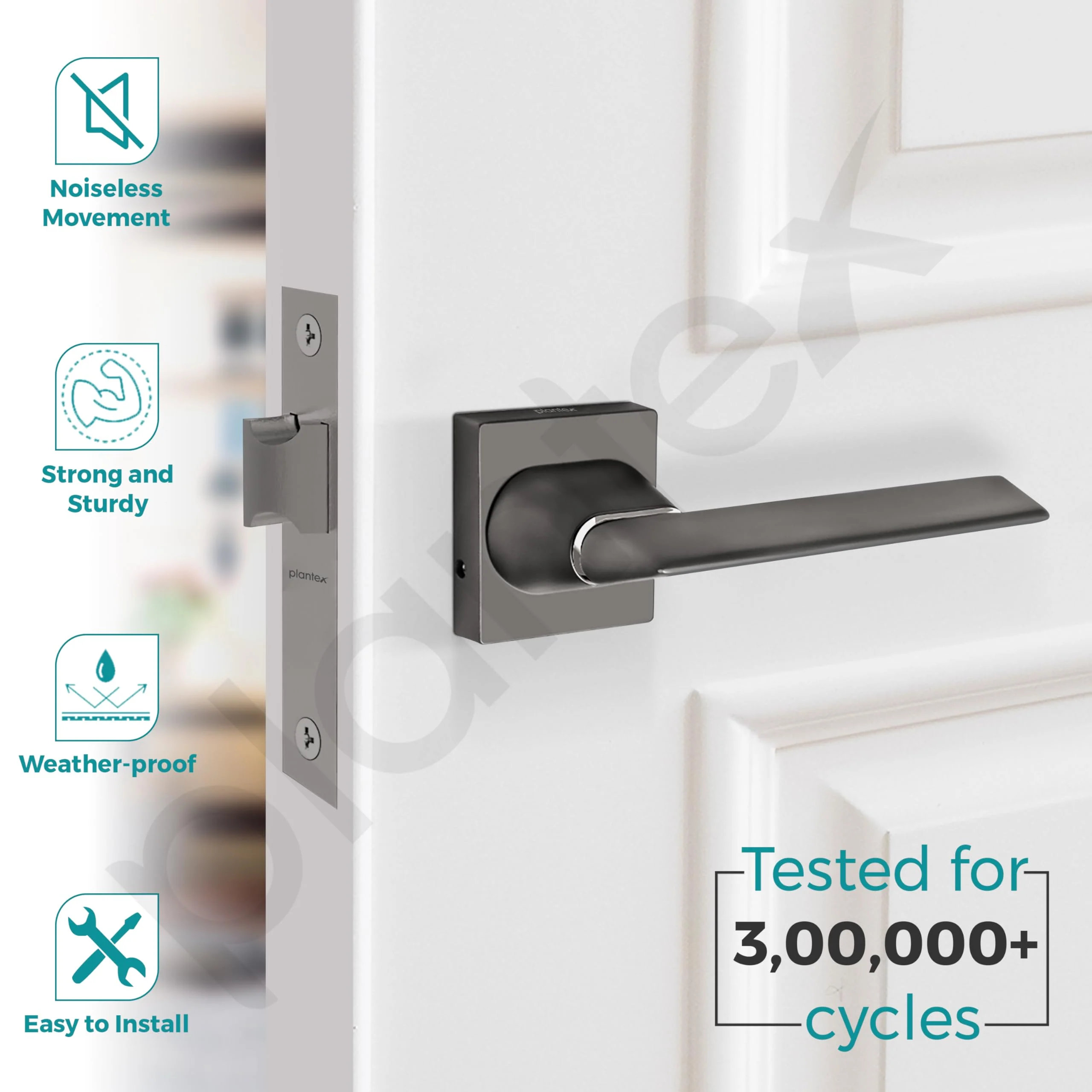 Plantex Premium Heavy-Duty Mortise Door Lock Handle Set for Bathroom/Store Room/Balcony/Office with Baby Latch and Push-Pull Handle - Weatherproof and Keyless (Satin Black-Matt) - Pack of 1 - Image 2