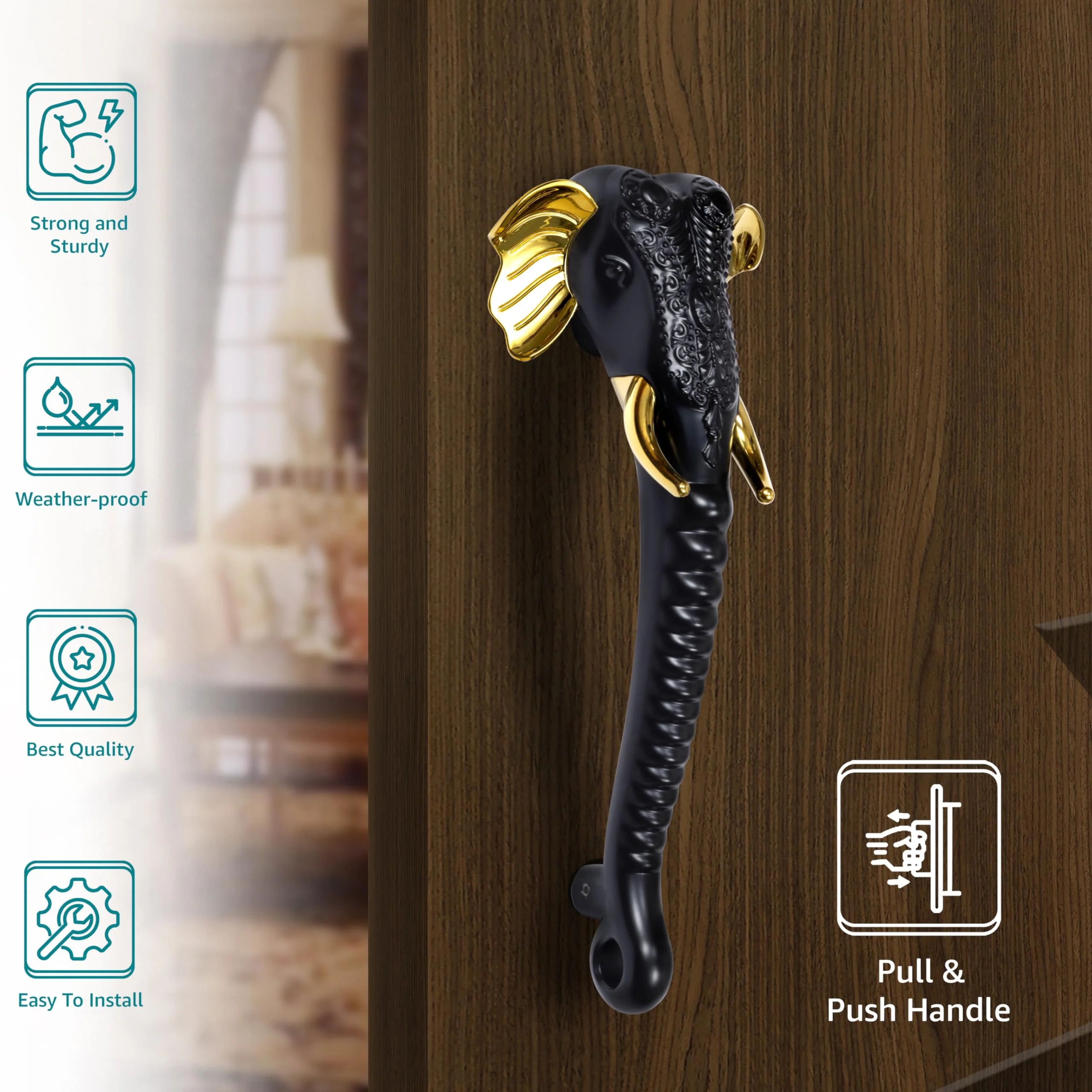 Plantex Premium Main Door Handle/17- inches Door Handle for Main Door/Pull Push Handle/Door and Home Decore Ganesh Shape Design/3 Years Warranty Pack of 1 (677- Brass Antique Finish) - Image 2