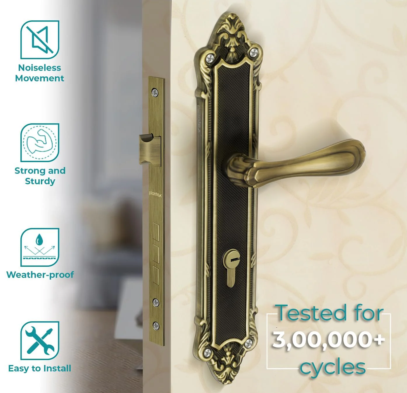 Plantex Premium Main Door Lock - 6-Lever Mechanism, 3-Year Warranty, Mortise Lock Set for Home (Finish) - Image 2
