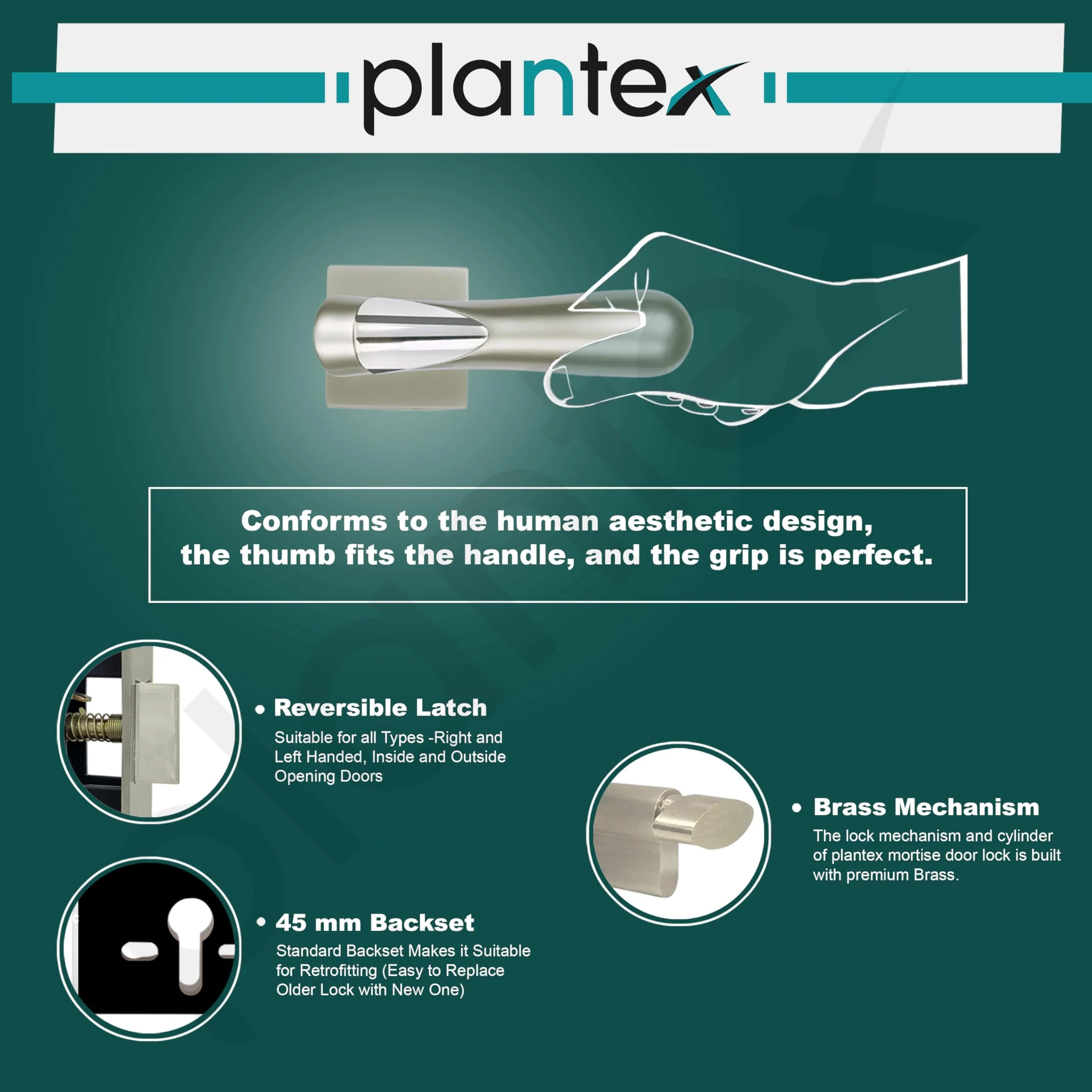 Plantex Premium Main Door Lock with 3 Years Warranty - Mortise Lock Set for Home (593 - Satin Chrome) - Image 4