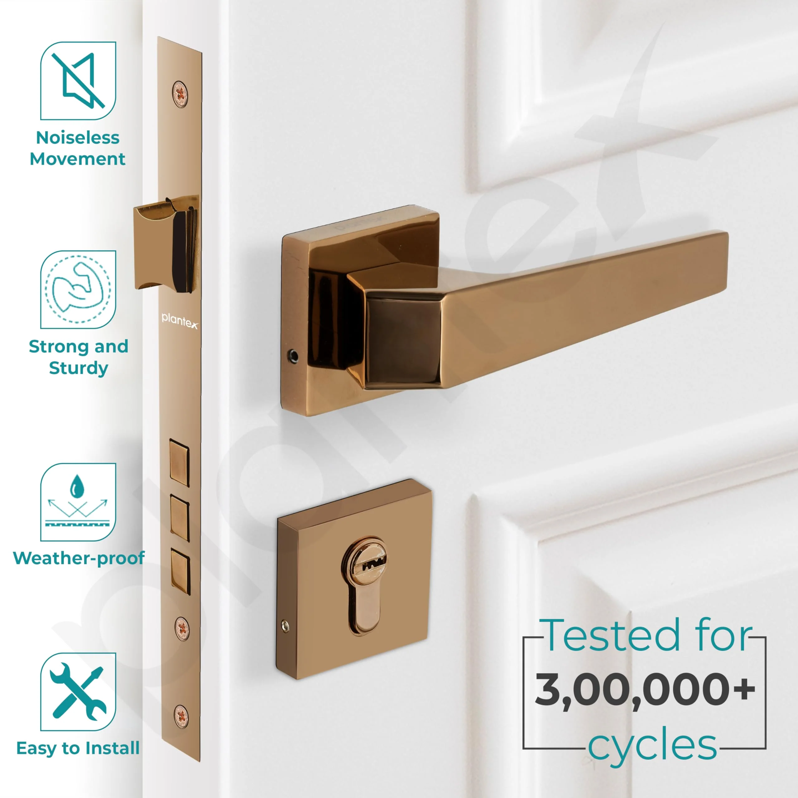 Plantex Premium Main Door Lock With 3 Years Warranty - Mortise Lock Set for Home (PT-004- Rose Gold) - Image 2