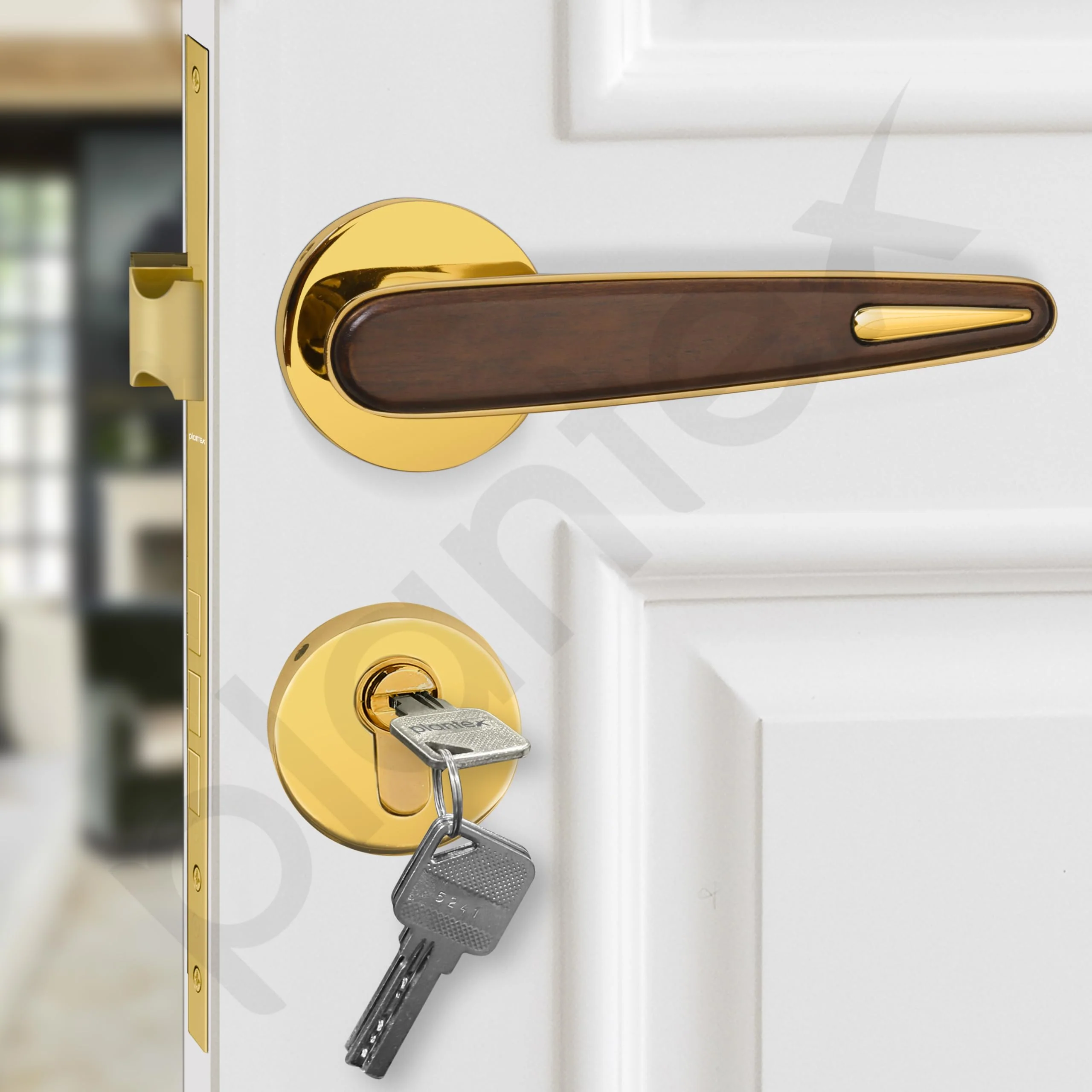 Plantex Premium Main Door Lock with 3 Years Warranty - Mortise Lock Set for Home (PVD Gold & Wood Finish) - Image 7