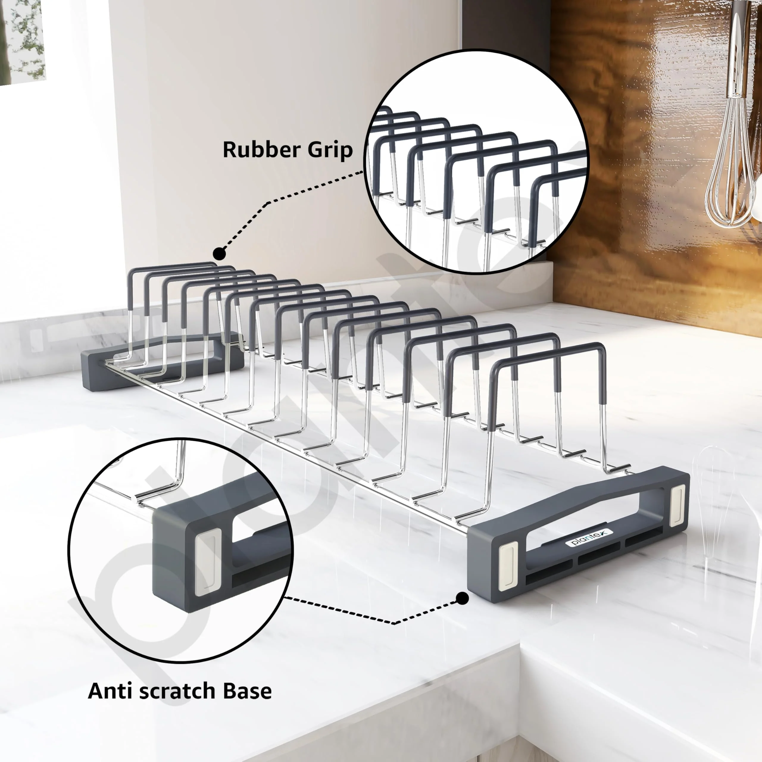 Plantex Premium Stainless Steel Plate Stand for Kitchen Cabinet/13 Slot Plate Rack for Kitchen/Rubber Gripped Saucer Plate Holder(Size-4 inches, Slot- 13, Pack of 1) - Image 5