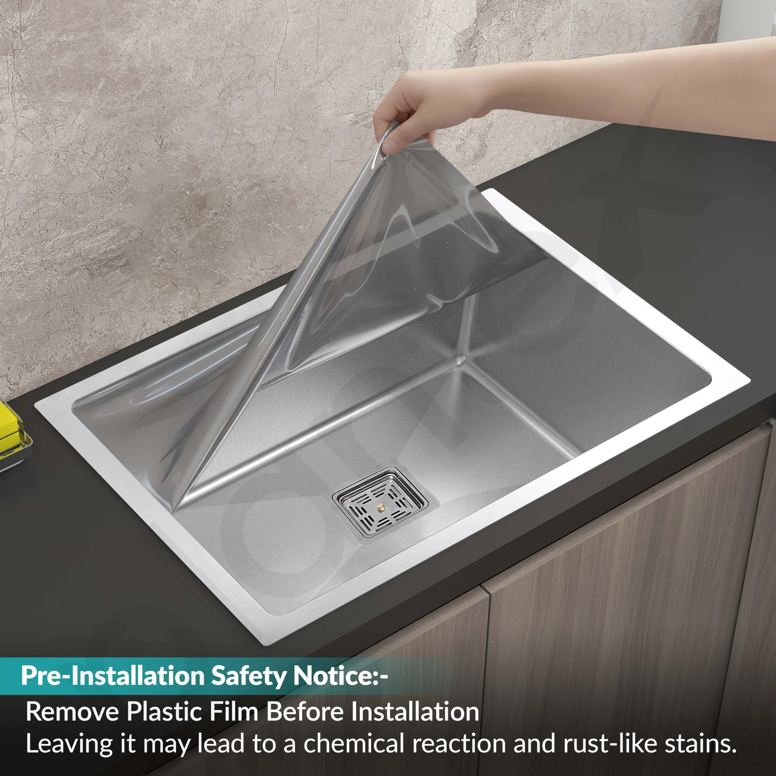 Plantex Premium Stainless Steel Sink for Kitchen/Kitchen Sink With 25 Years Warranty by Plantex/Single Bowl Sink with Square Coupling, Hose Pipes and Drain Rack (Silver Matt - 16x18x9 Inches) - Image 6