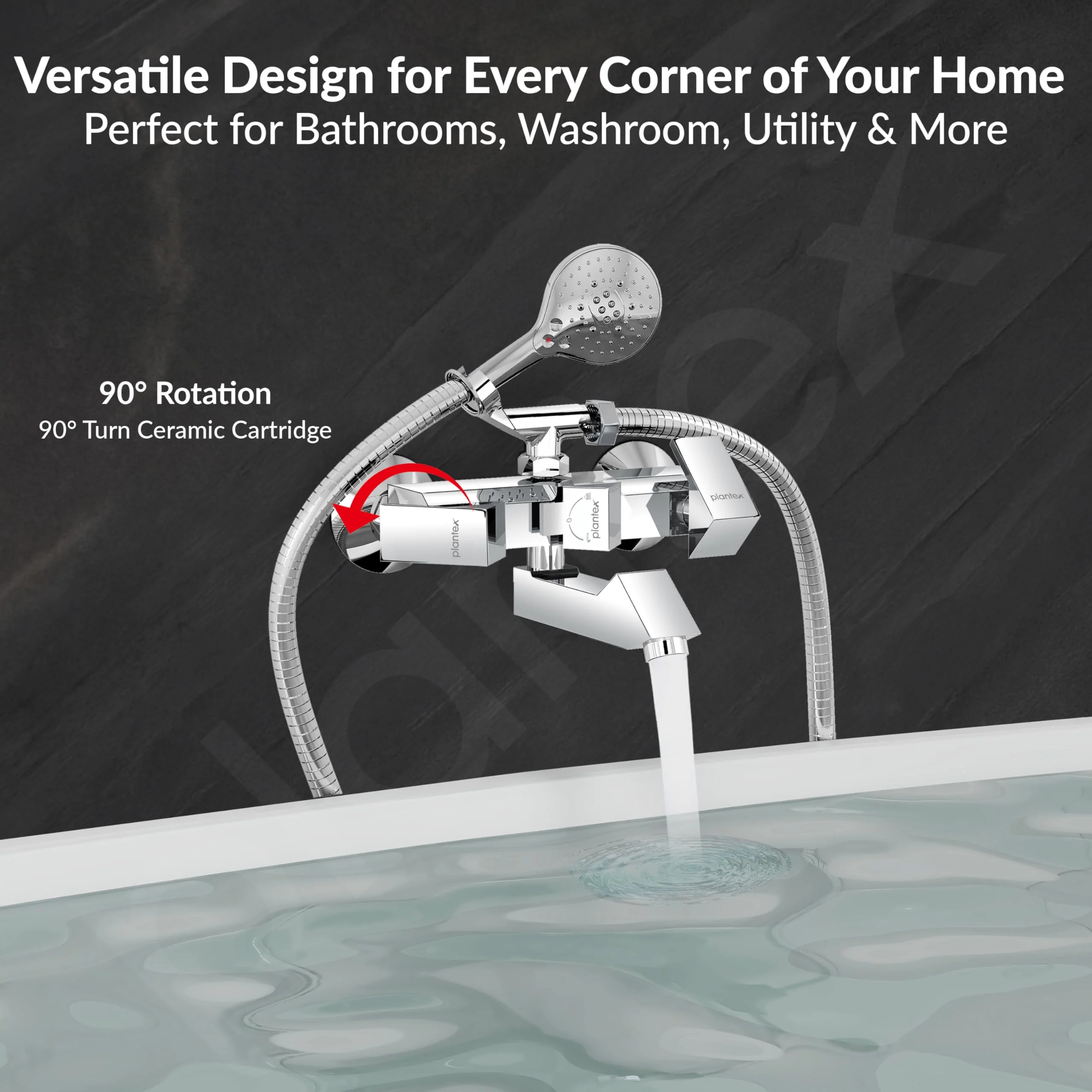 Plantex Pri-317 Pure Brass Telephonic Wall Mixer with Crutch Arranging of Hot & Cold Water with Water Saving Nozzle for Bathroom and Brass Wall Flange (Chrome) - Image 7
