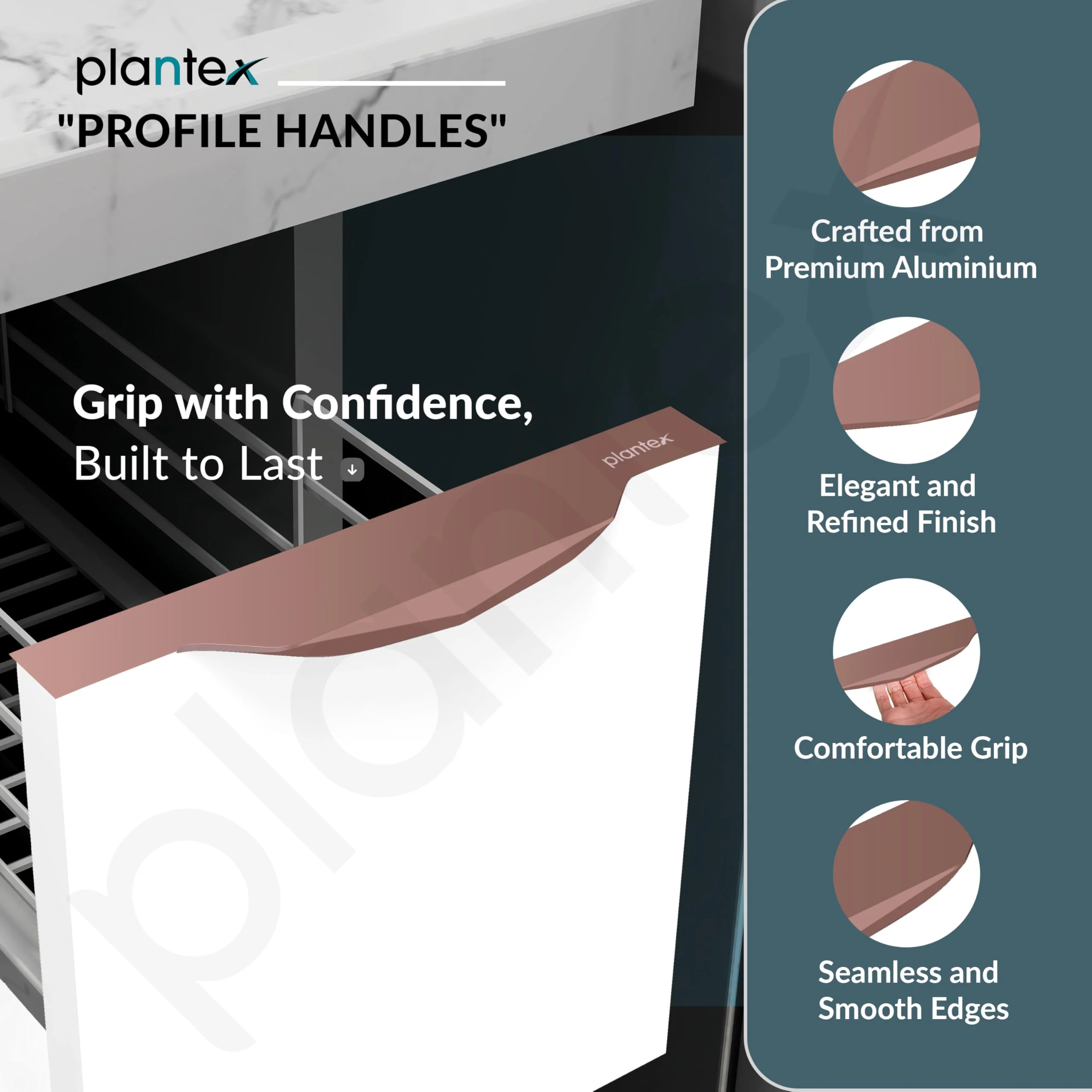 Plantex Profile Handle for Kitchen Cabinet/10 Inch Alluminium Drawer Profile Handle/Wardrobe Pull Handle for Home/Office/Hotel - Pack of 1 (Rose Gold) - Image 2