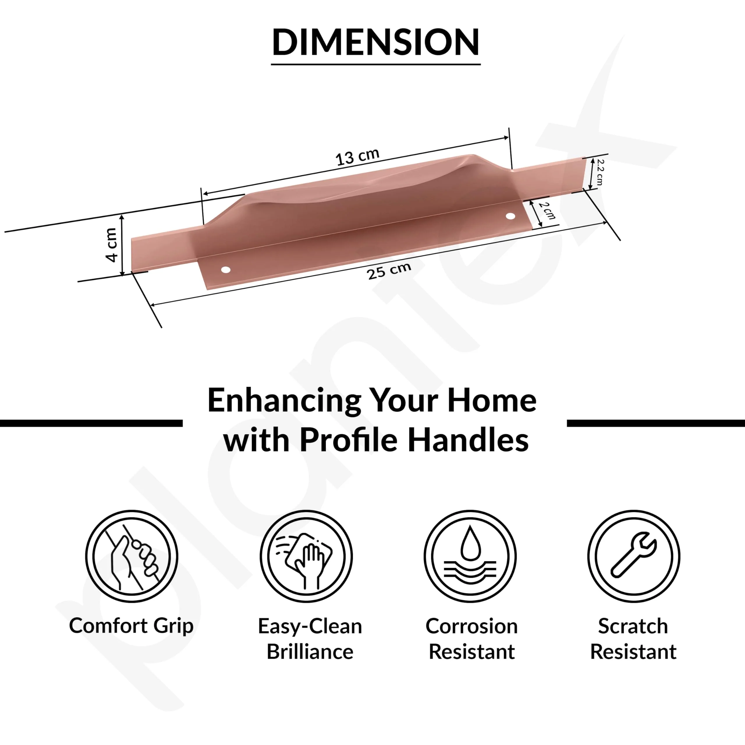 Plantex Profile Handle for Kitchen Cabinet/10 Inch Alluminium Drawer Profile Handle/Wardrobe Pull Handle for Home/Office/Hotel - Pack of 1 (Rose Gold) - Image 3