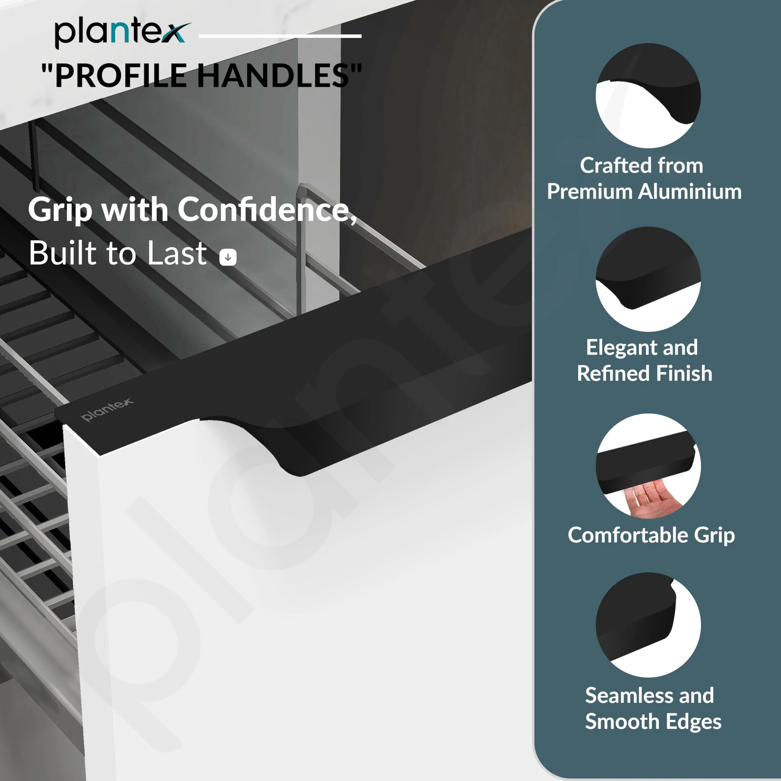 Plantex Profile Handle for Kitchen Cabinet/10 Inch Alluminium Drawer Profile Handle/Wardrobe Pull Handle for Home/Office/Hotel - Pack of 2 (Black) - Image 2
