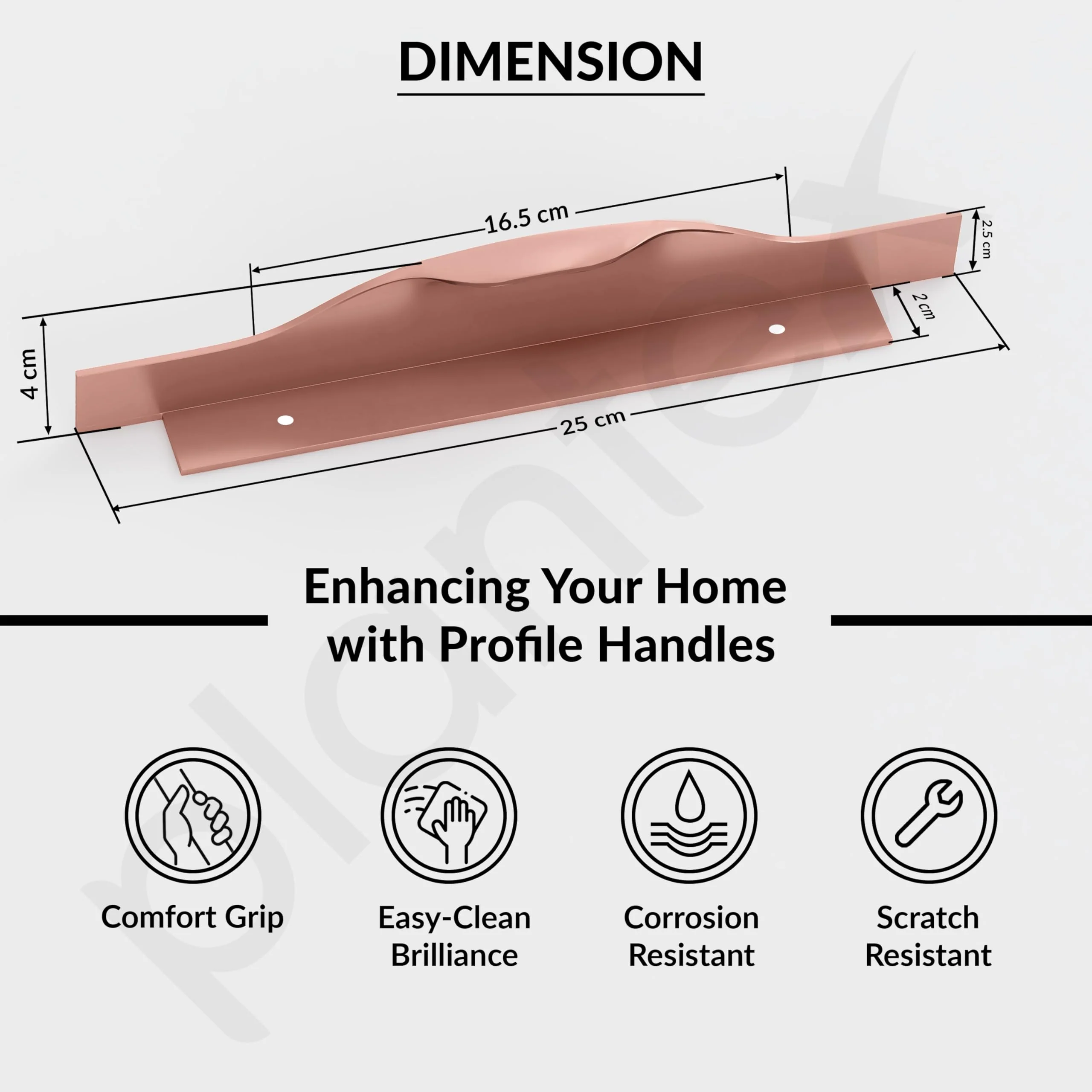 Plantex Profile Handle for Kitchen Cabinet/10 Inch Alluminium Drawer Profile Handle/Wardrobe Pull Handle for Home/Office/Hotel - Pack of 2 (Rose Gold) - Image 3
