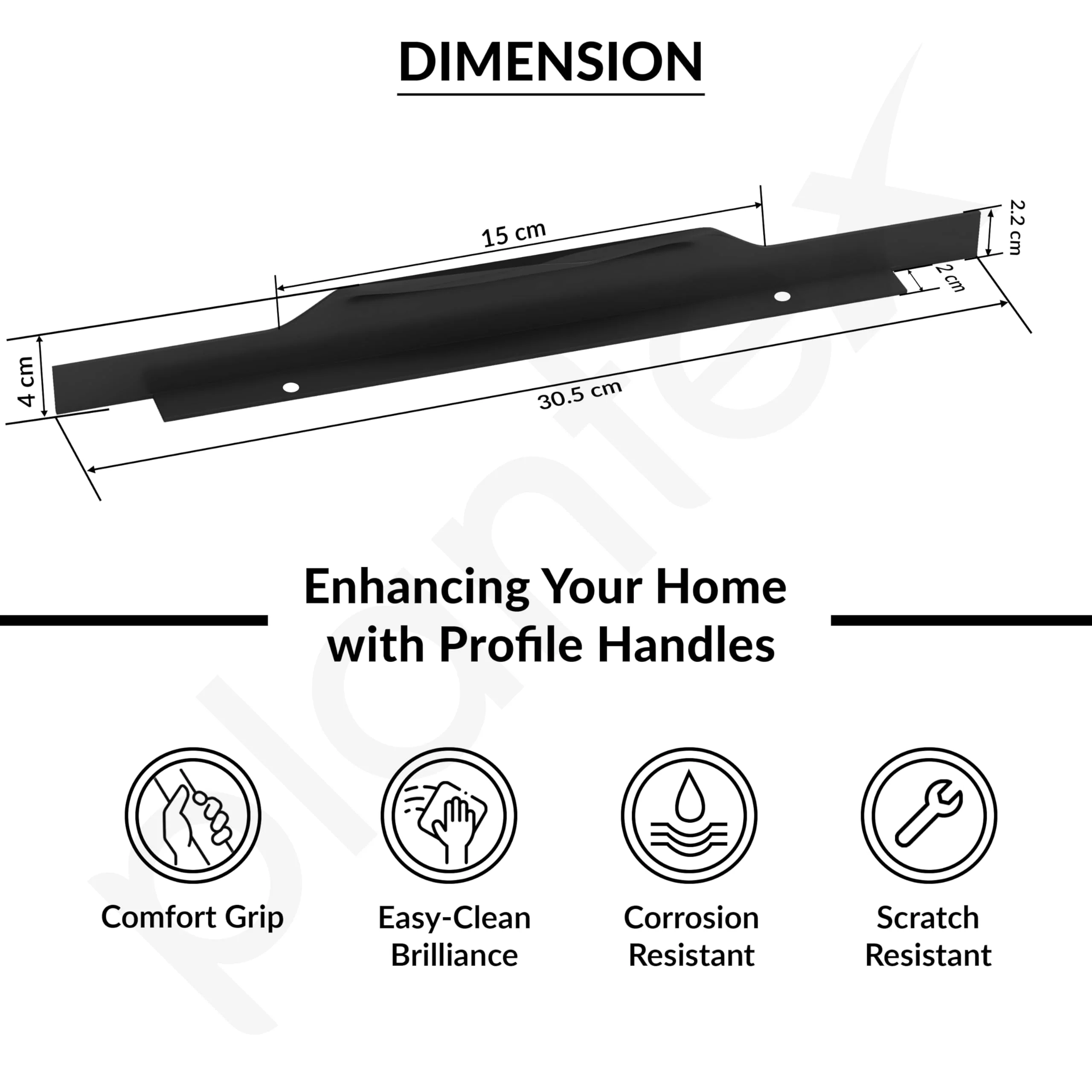 Plantex Profile Handle for Kitchen Cabinet/12 Inch Alluminium Drawer Profile Handle/Wardrobe Pull Handle for Home/Office/Hotel - Pack of 1 (Black) - Image 3