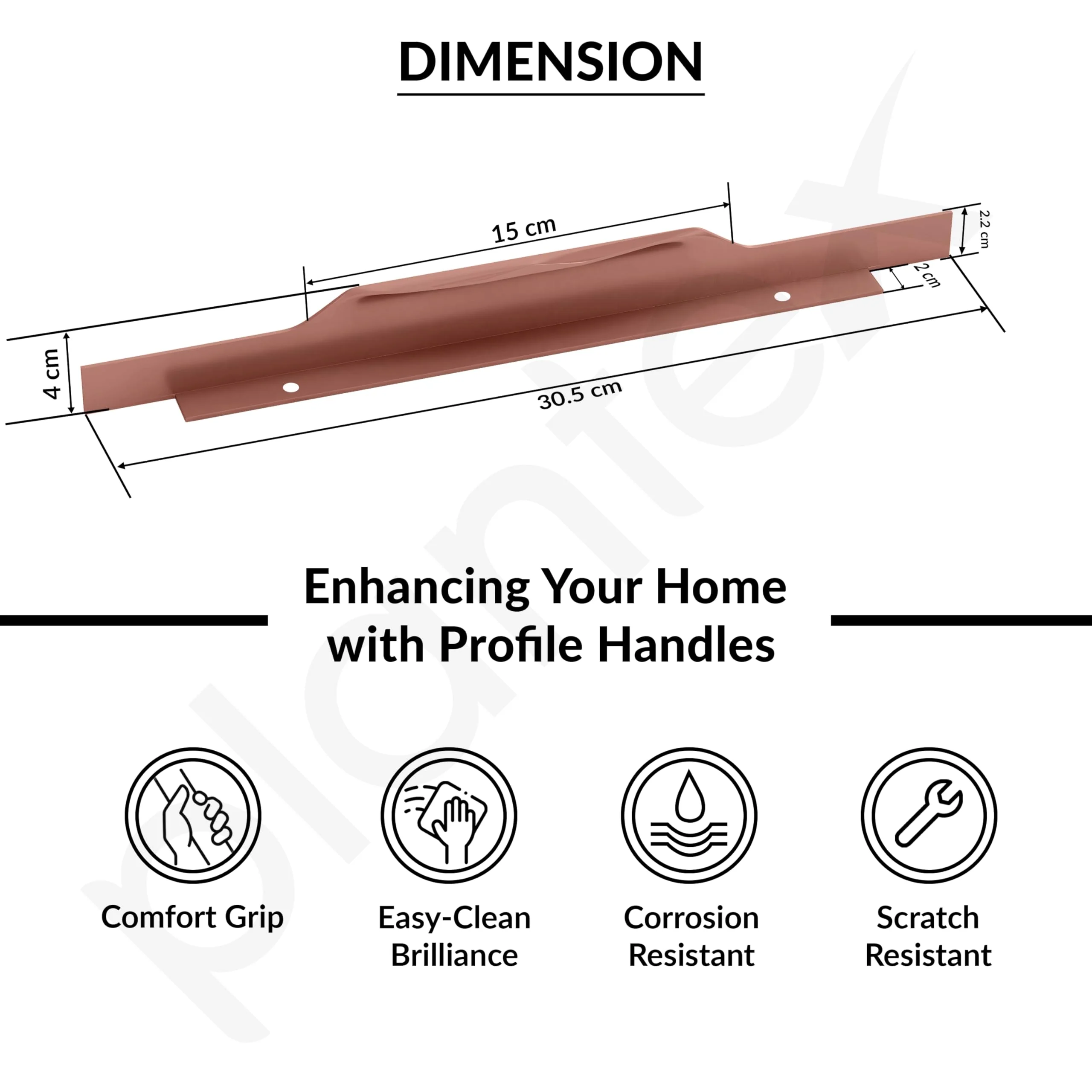 Plantex Profile Handle for Kitchen Cabinet/12 Inch Alluminium Drawer Profile Handle/Wardrobe Pull Handle for Home/Office/Hotel - Pack of 1 (Rose Gold) - Image 3