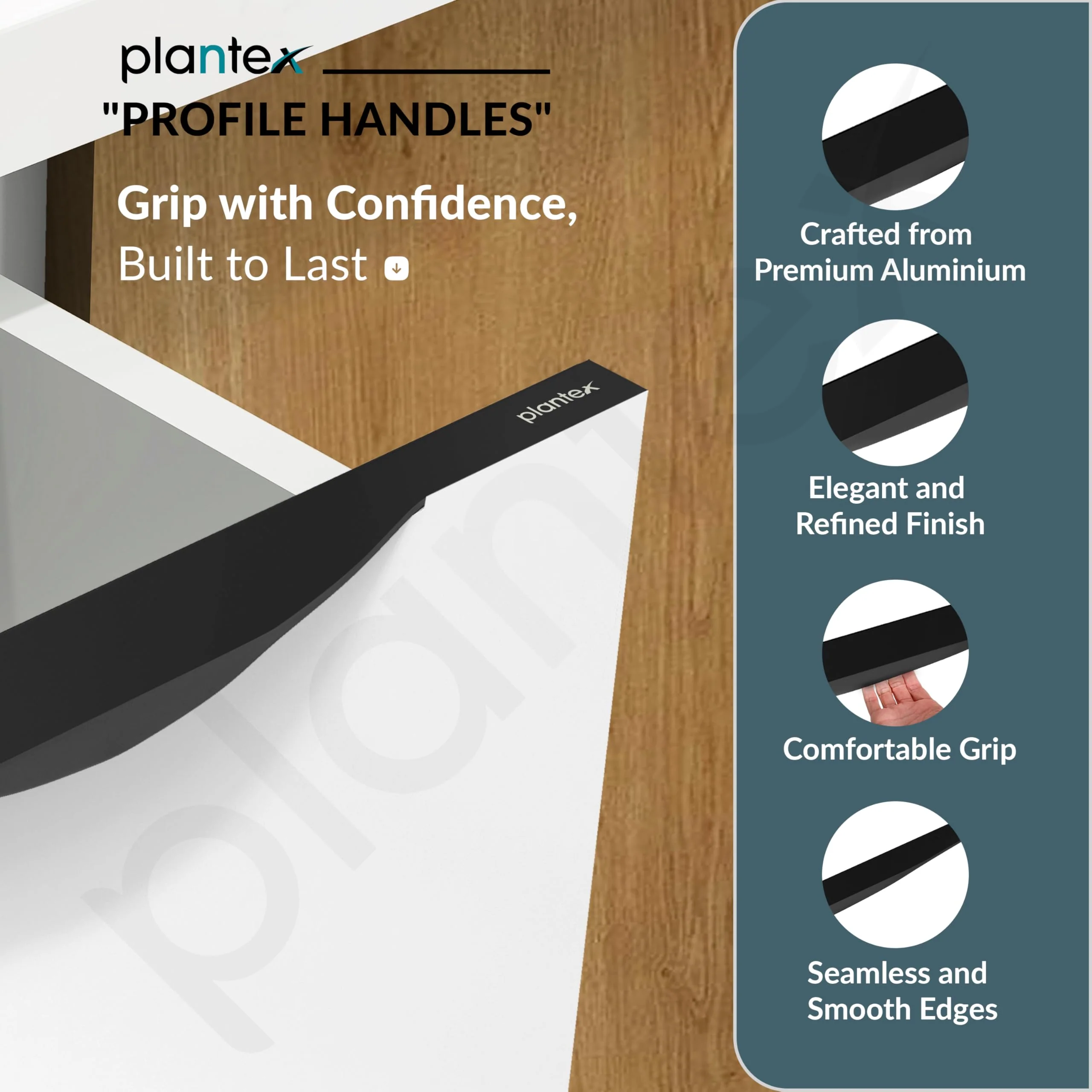 Plantex Profile Handle for Kitchen Cabinet/12 Inch Alluminium Drawer Profile Handle/Wardrobe Pull Handle for Home/Office/Hotel - Pack of 2 (Black) - Image 2