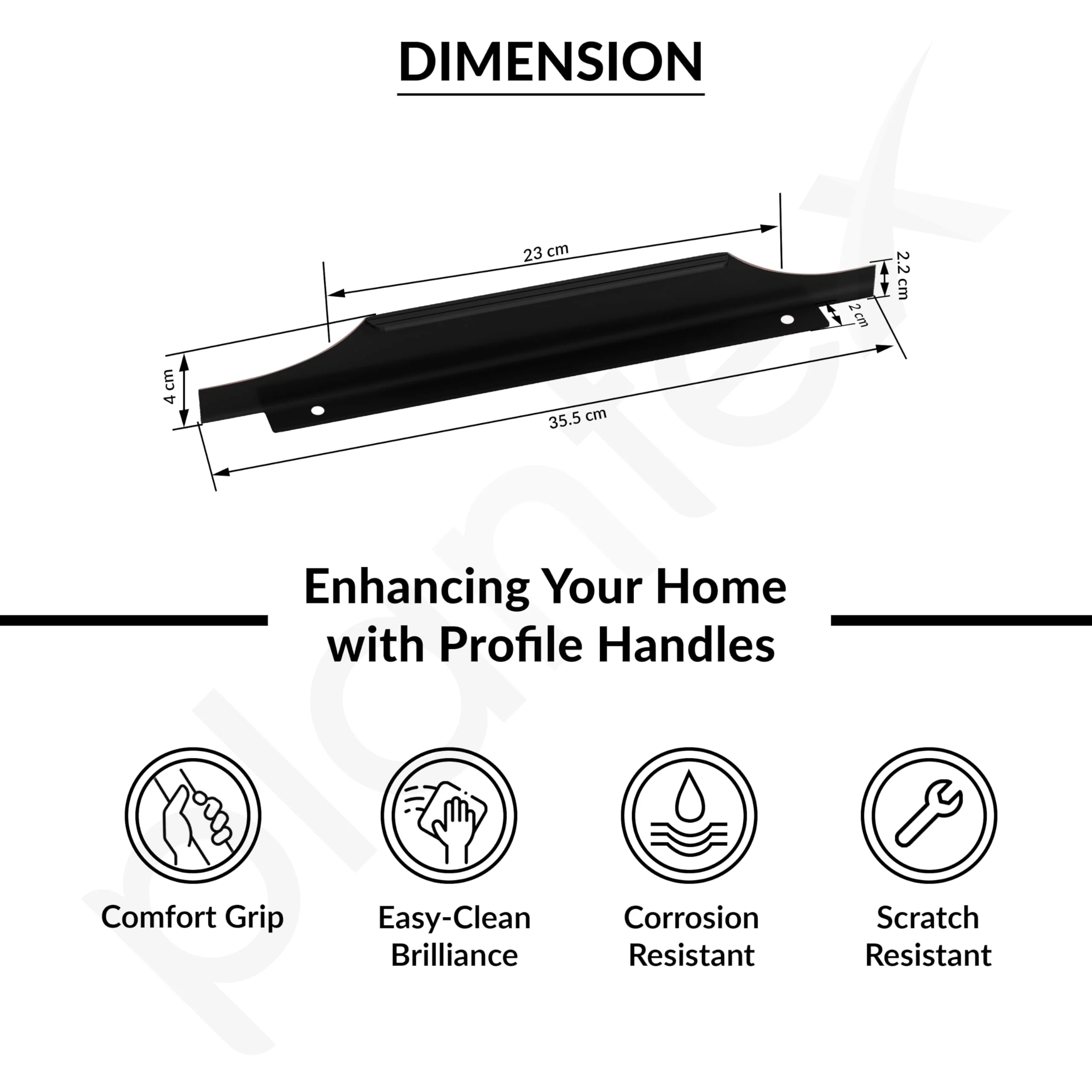 Plantex Profile Handle for Kitchen Cabinet/14 Inch Alluminium Drawer Profile Handle/Wardrobe Pull Handle for Home/Office/Hotel - Pack of 2 (Black) - Image 3