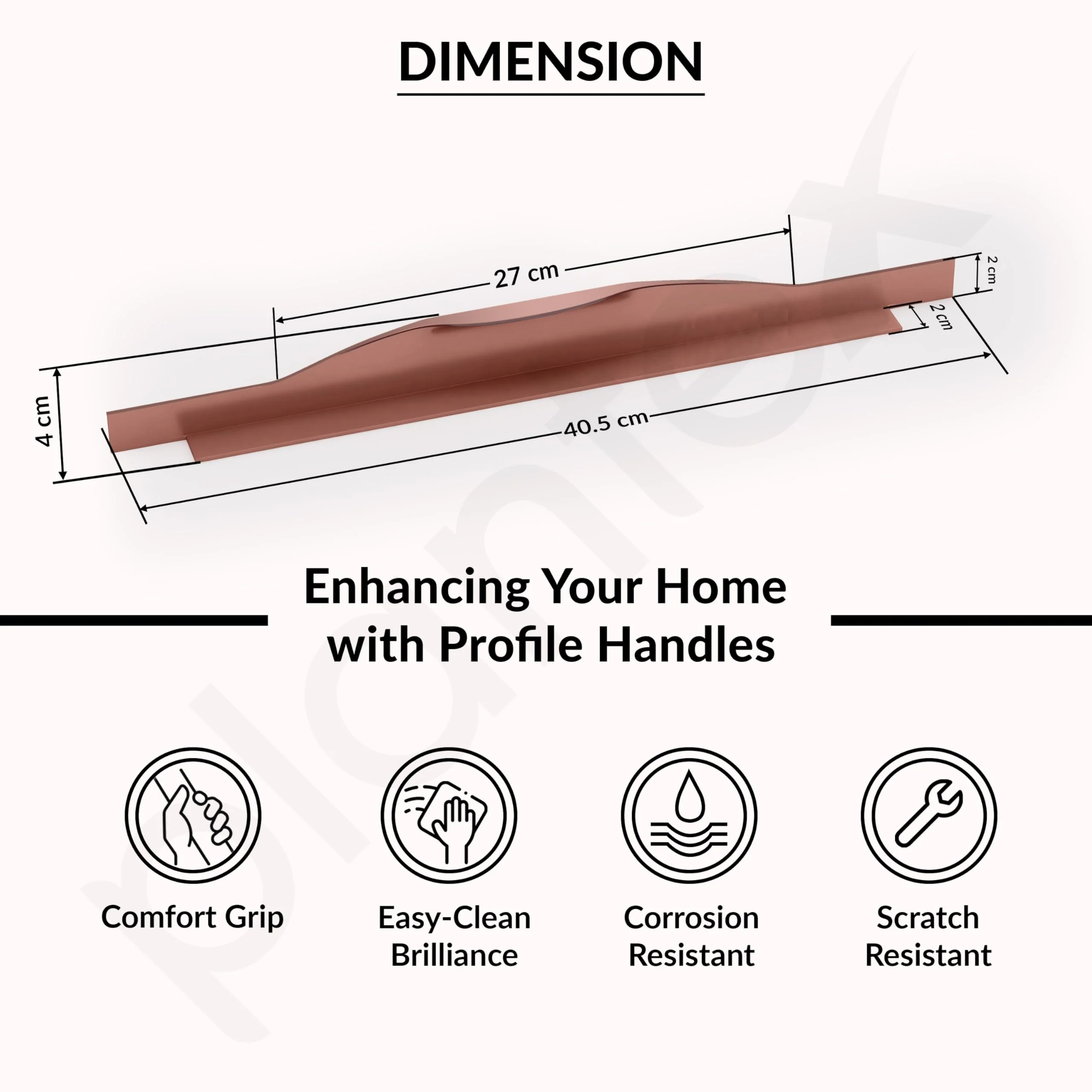 Plantex Profile Handle for Kitchen Cabinet/16 Inch Alluminium Drawer Profile Handle/Wardrobe Pull Handle for Home/Office/Hotel - Pack of 1 (Rose Gold) - Image 3