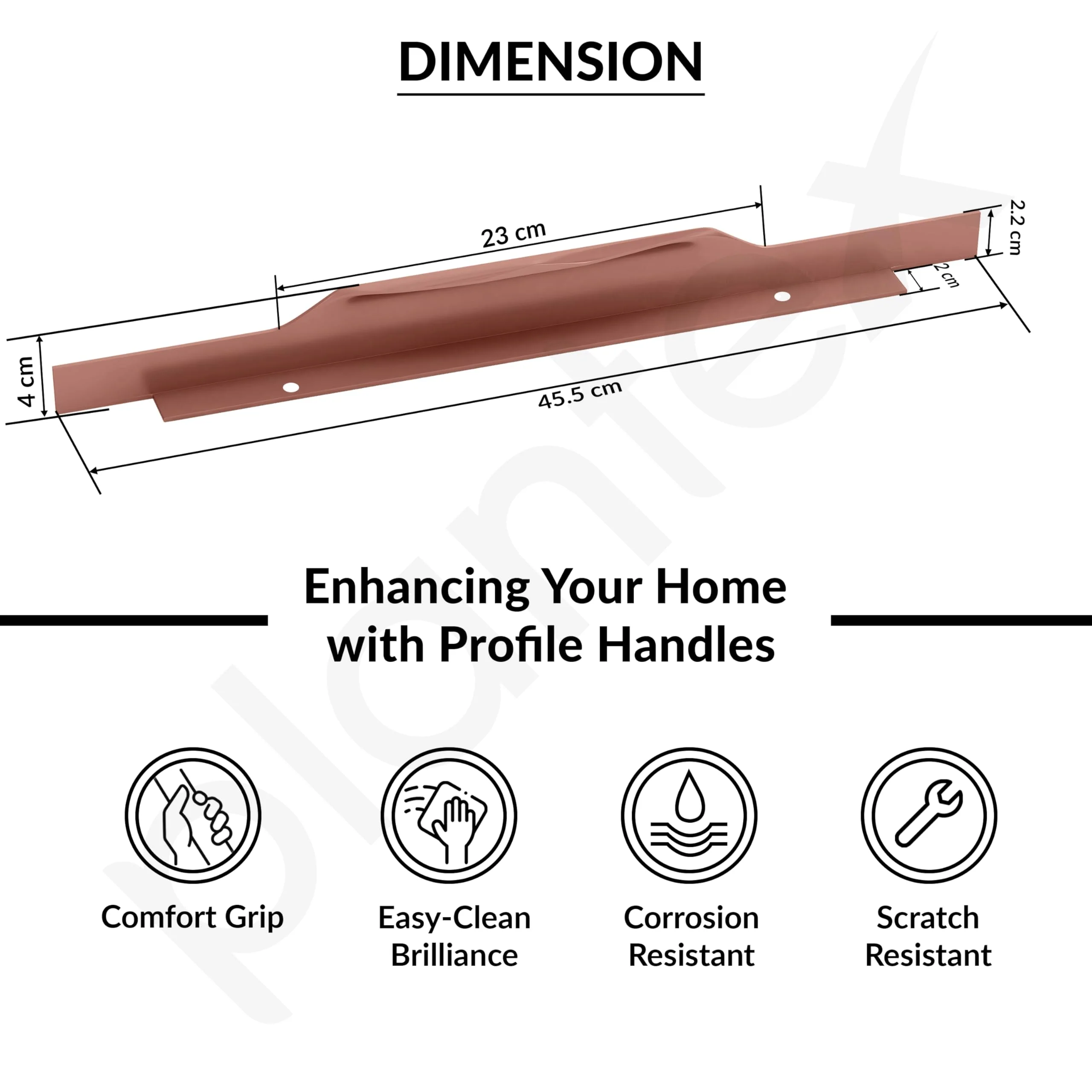 Plantex Profile Handle for Kitchen Cabinet/18 Inch Alluminium Drawer Profile Handle/Wardrobe Pull Handle for Home/Office/Hotel - Pack of 1 (Rose Gold) - Image 3
