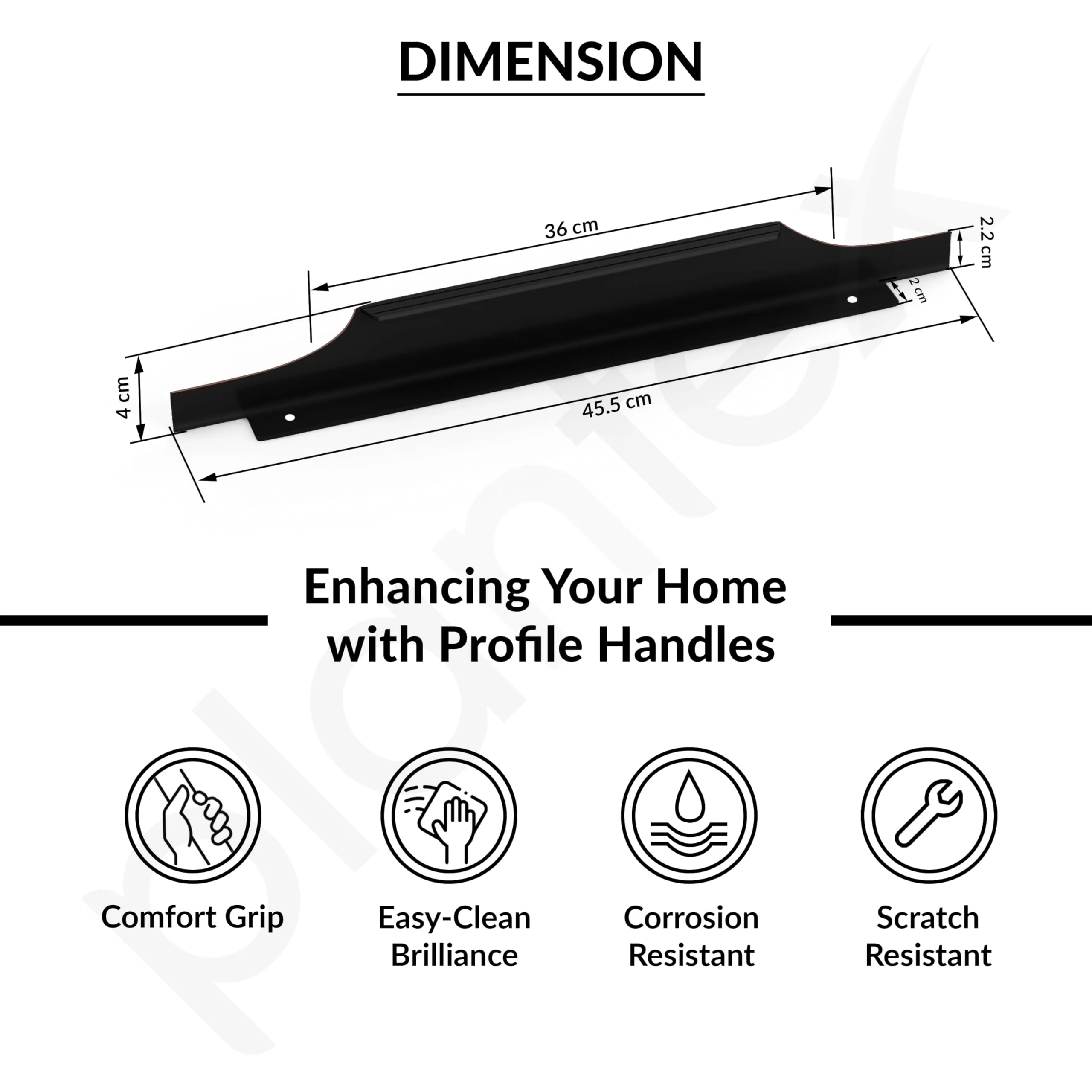 Plantex Profile Handle for Kitchen Cabinet/18 Inch Alluminium Drawer Profile Handle/Wardrobe Pull Handle for Home/Office/Hotel - Pack of 2 (Black) - Image 3