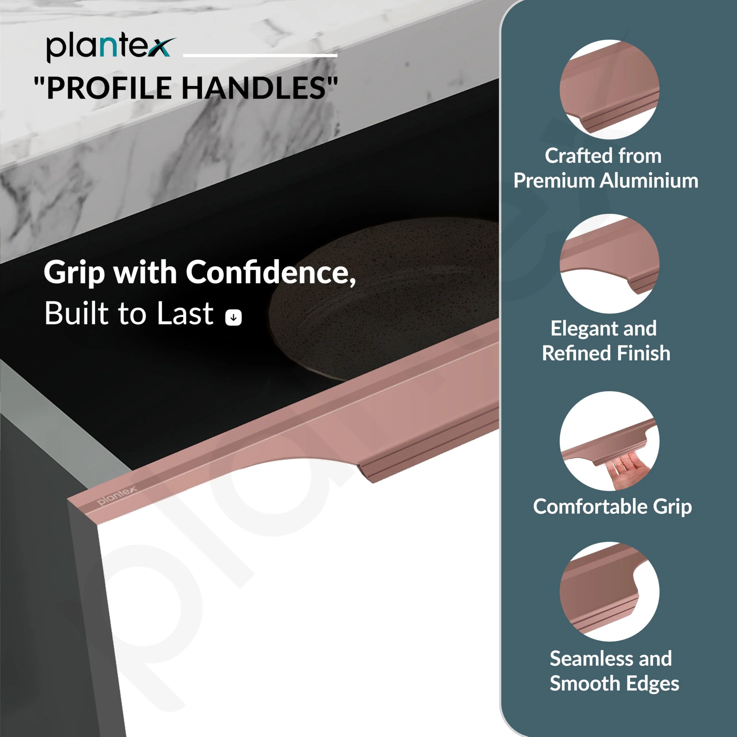 Plantex Profile Handle for Kitchen Cabinet/18 Inch Alluminium Drawer Profile Handle/Wardrobe Pull Handle for Home/Office/Hotel - Pack of 3 (Rose Gold) - Image 2