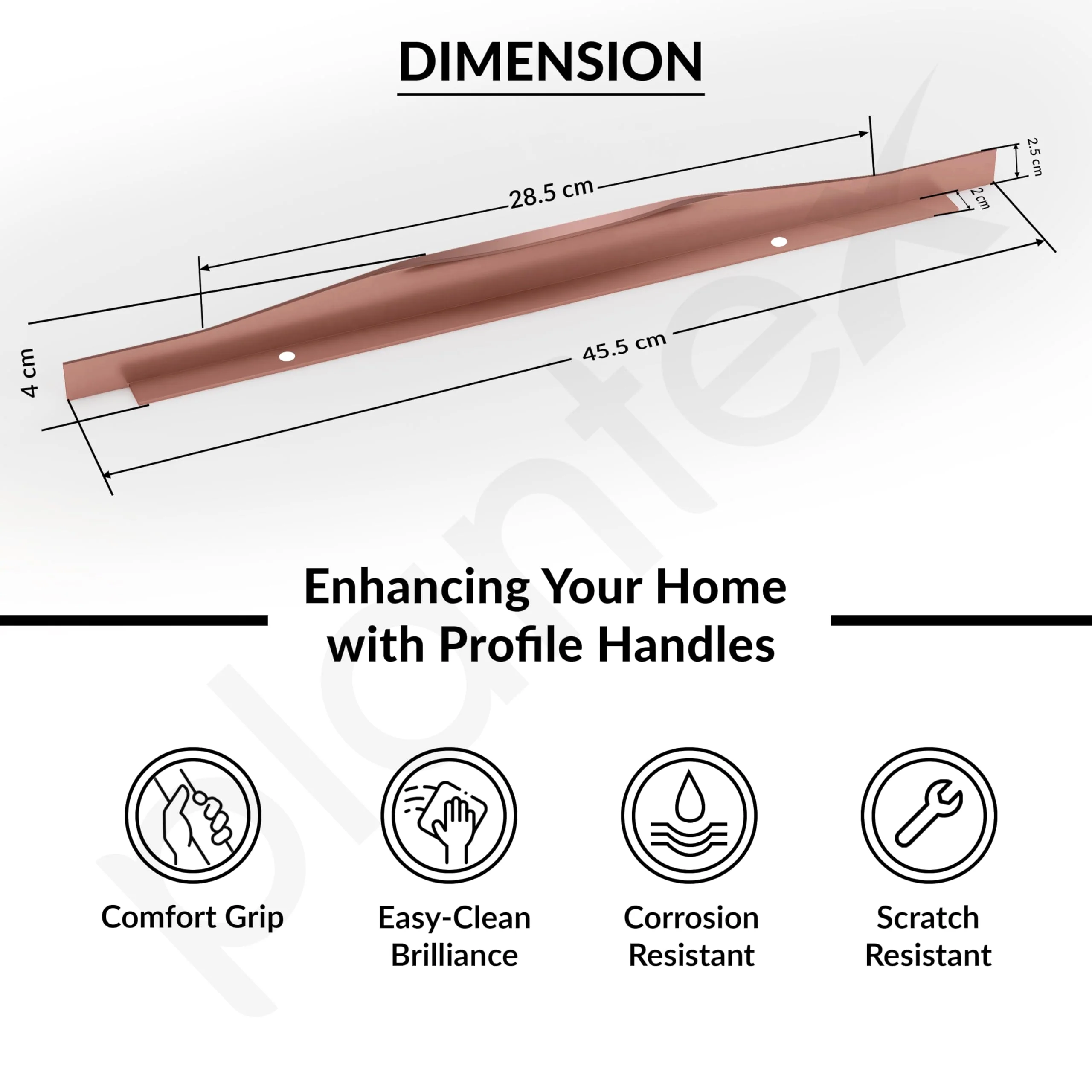 Plantex Profile Handle for Kitchen Cabinet/20 Inch Alluminium Drawer Profile Handle/Wardrobe Pull Handle for Home/Office/Hotel - Pack of 2 (Rose Gold) - Image 3