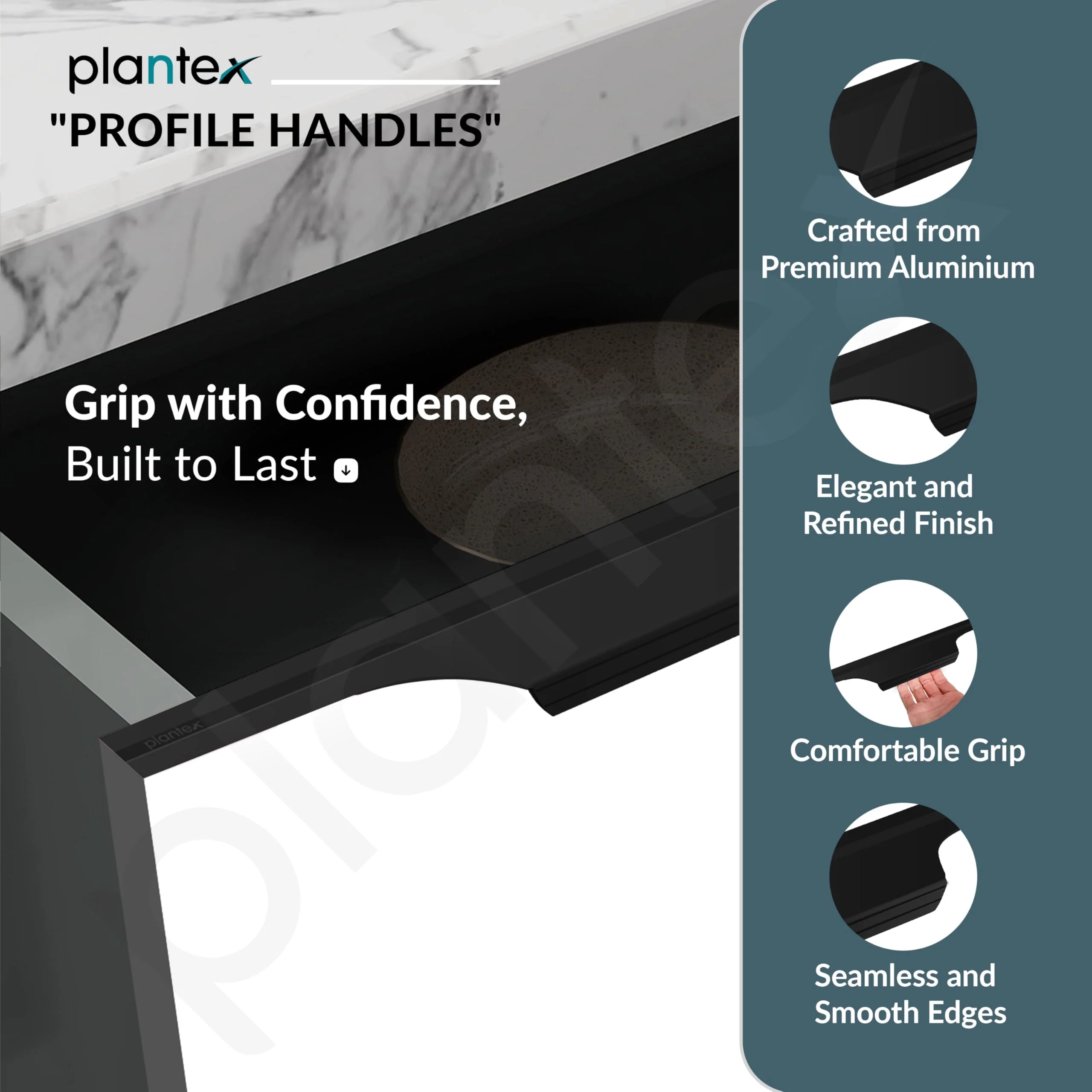 Plantex Profile Handle for Kitchen Cabinet/22 Inch Alluminium Drawer Profile Handle/Wardrobe Pull Handle for Home/Office/Hotel - Pack of 2 (Black) - Image 2