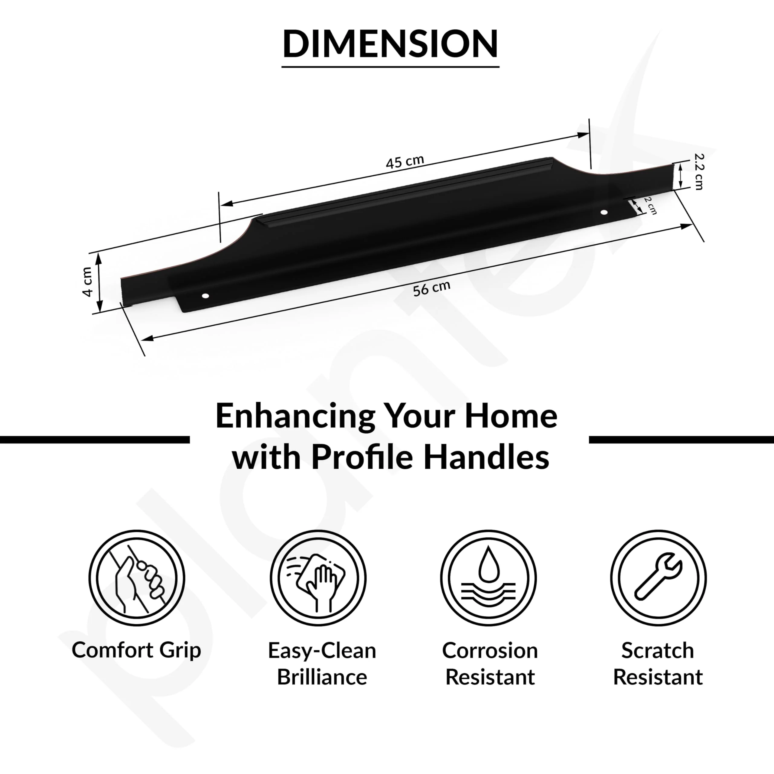 Plantex Profile Handle for Kitchen Cabinet/22 Inch Alluminium Drawer Profile Handle/Wardrobe Pull Handle for Home/Office/Hotel - Pack of 2 (Black) - Image 3