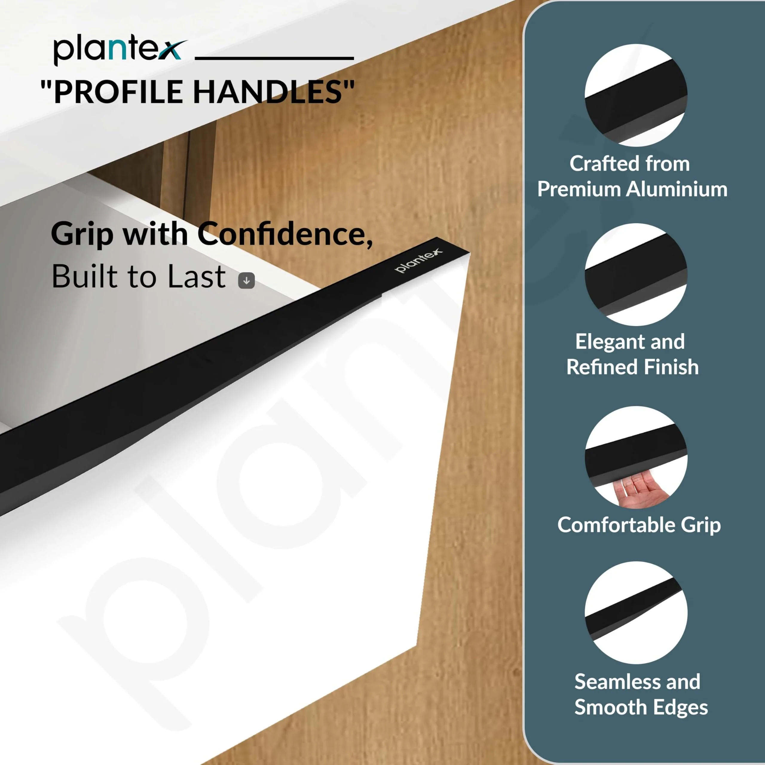 Plantex Profile Handle for Kitchen Cabinet/22 Inch Alluminium Drawer Profile Handle/Wardrobe Pull Handle for Home/Office/Hotel - Pack of 2 (Black) - Image 2