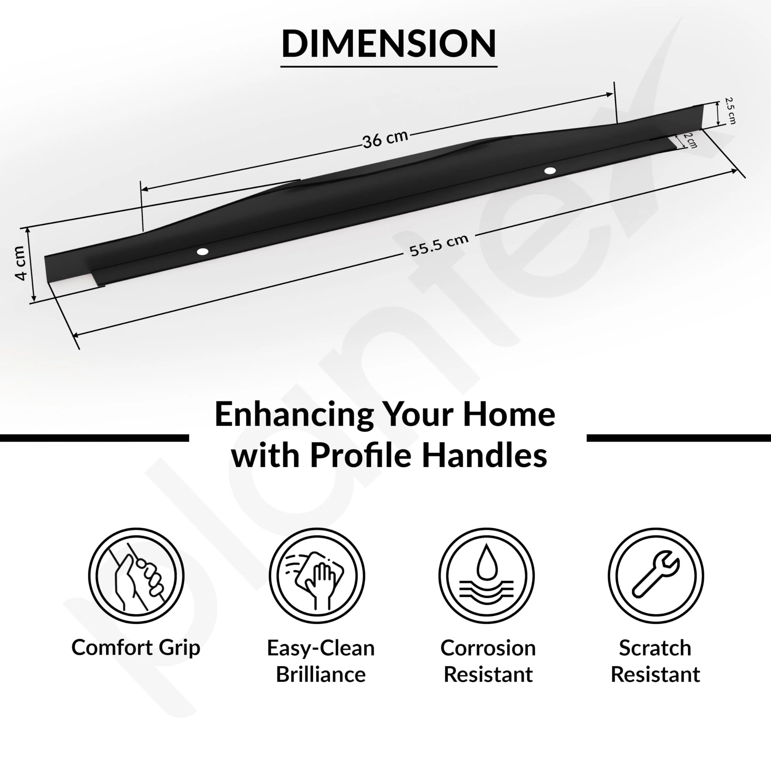 Plantex Profile Handle for Kitchen Cabinet/22 Inch Alluminium Drawer Profile Handle/Wardrobe Pull Handle for Home/Office/Hotel - Pack of 2 (Black) - Image 3