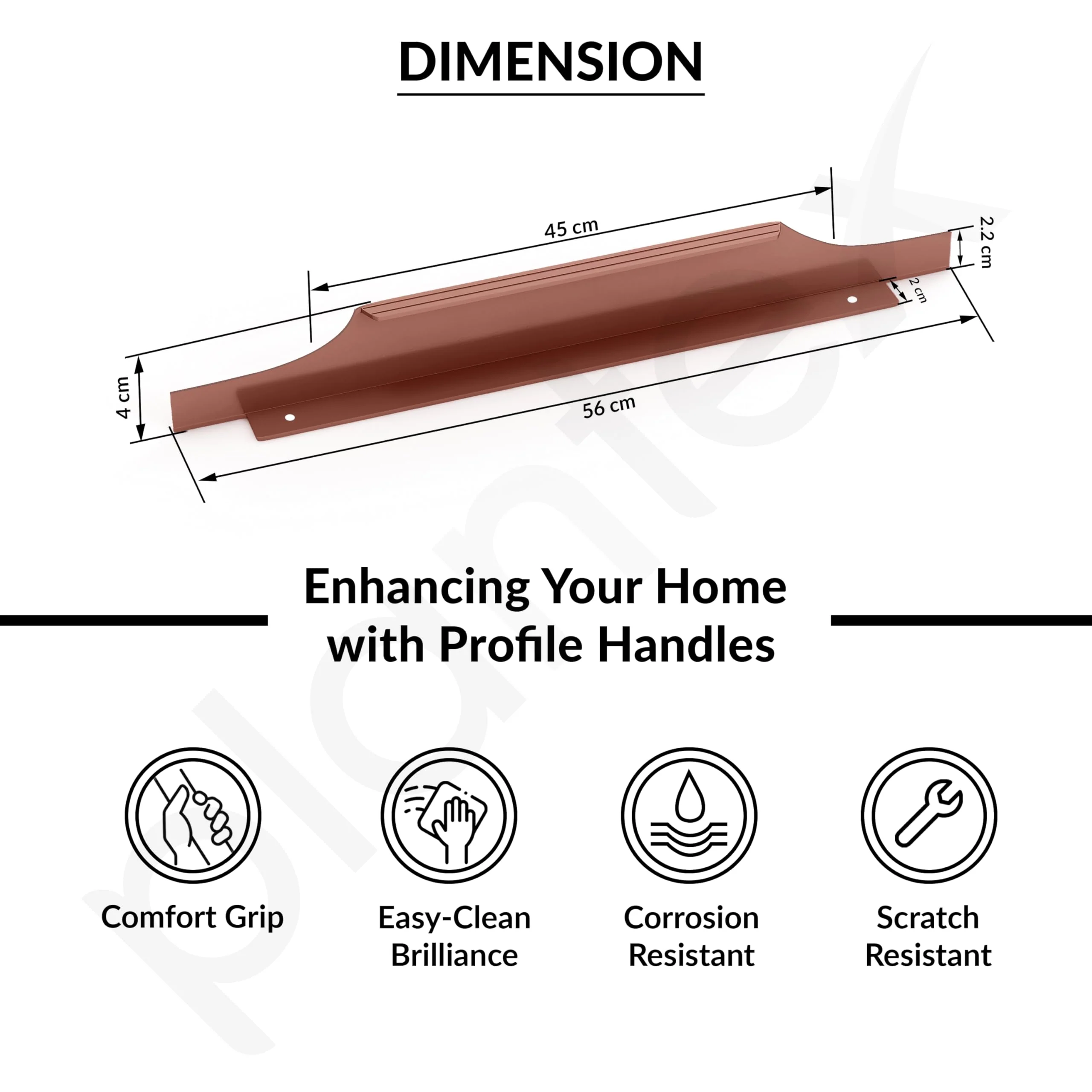 Plantex Profile Handle for Kitchen Cabinet/22 Inch Alluminium Drawer Profile Handle/Wardrobe Pull Handle for Home/Office/Hotel - Pack of 2 (Rose Gold) - Image 3