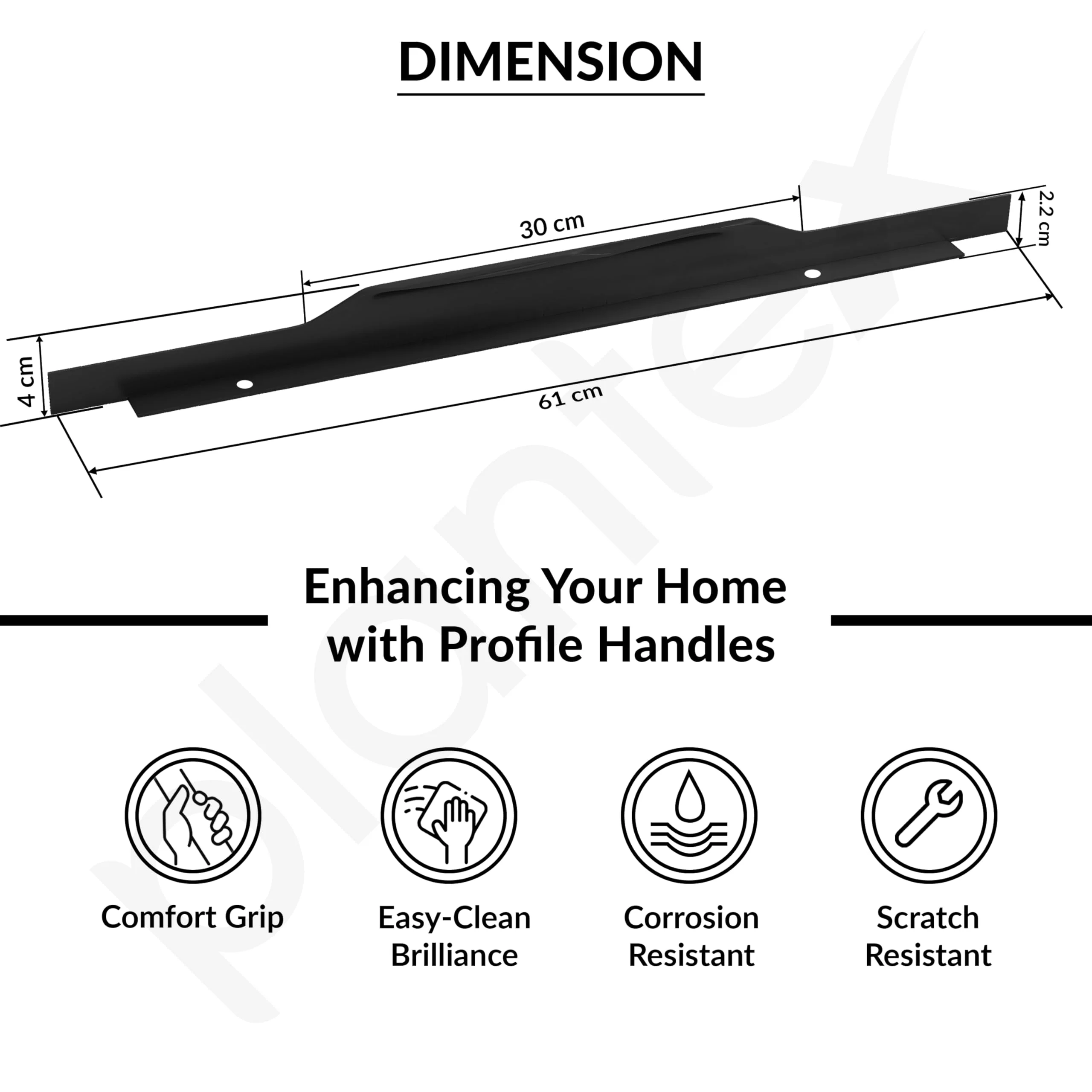 Plantex Profile Handle for Kitchen Cabinet/24 Inch Alluminium Drawer Profile Handle/Wardrobe Pull Handle for Home/Office/Hotel - Pack of 1 (Black) - Image 3