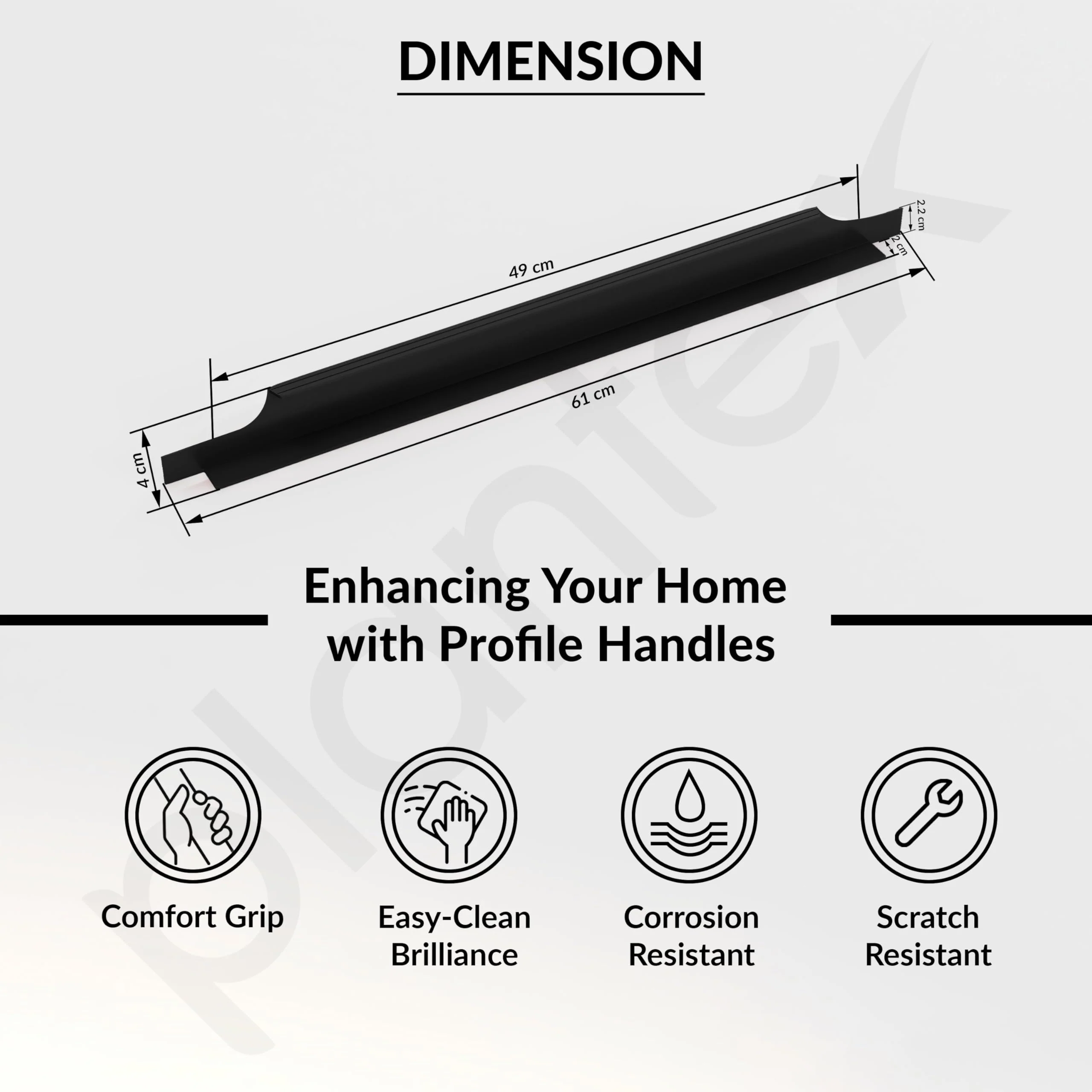 Plantex Profile Handle for Kitchen Cabinet/24 Inch Alluminium Drawer Profile Handle/Wardrobe Pull Handle for Home/Office/Hotel - Pack of 2 (Black) - Image 3
