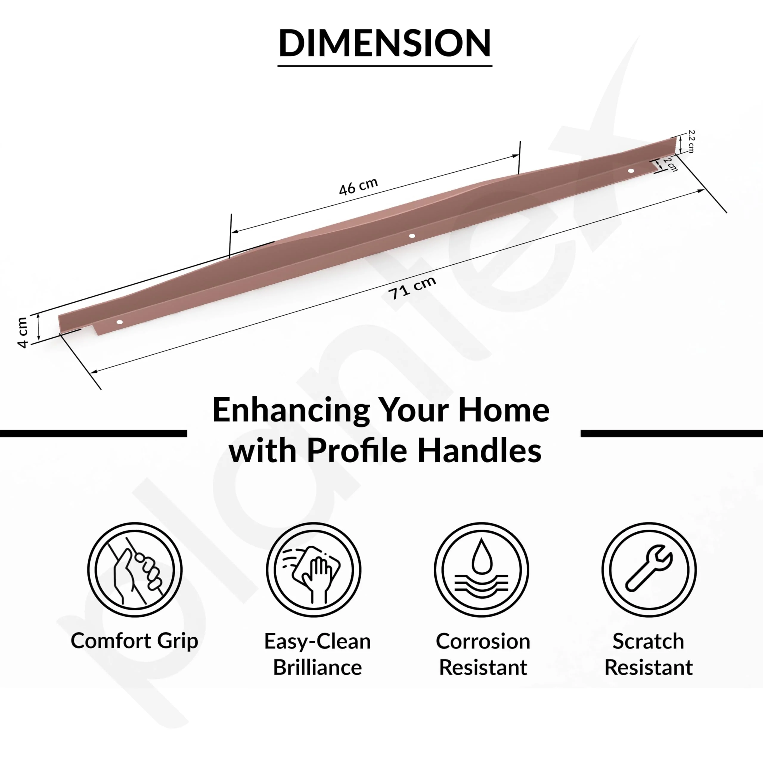 Plantex Profile Handle for Kitchen Cabinet/28 Inch Alluminium Drawer Profile Handle/Wardrobe Pull Handle for Home/Office/Hotel - Pack of 1 (Rose Gold) - Image 3