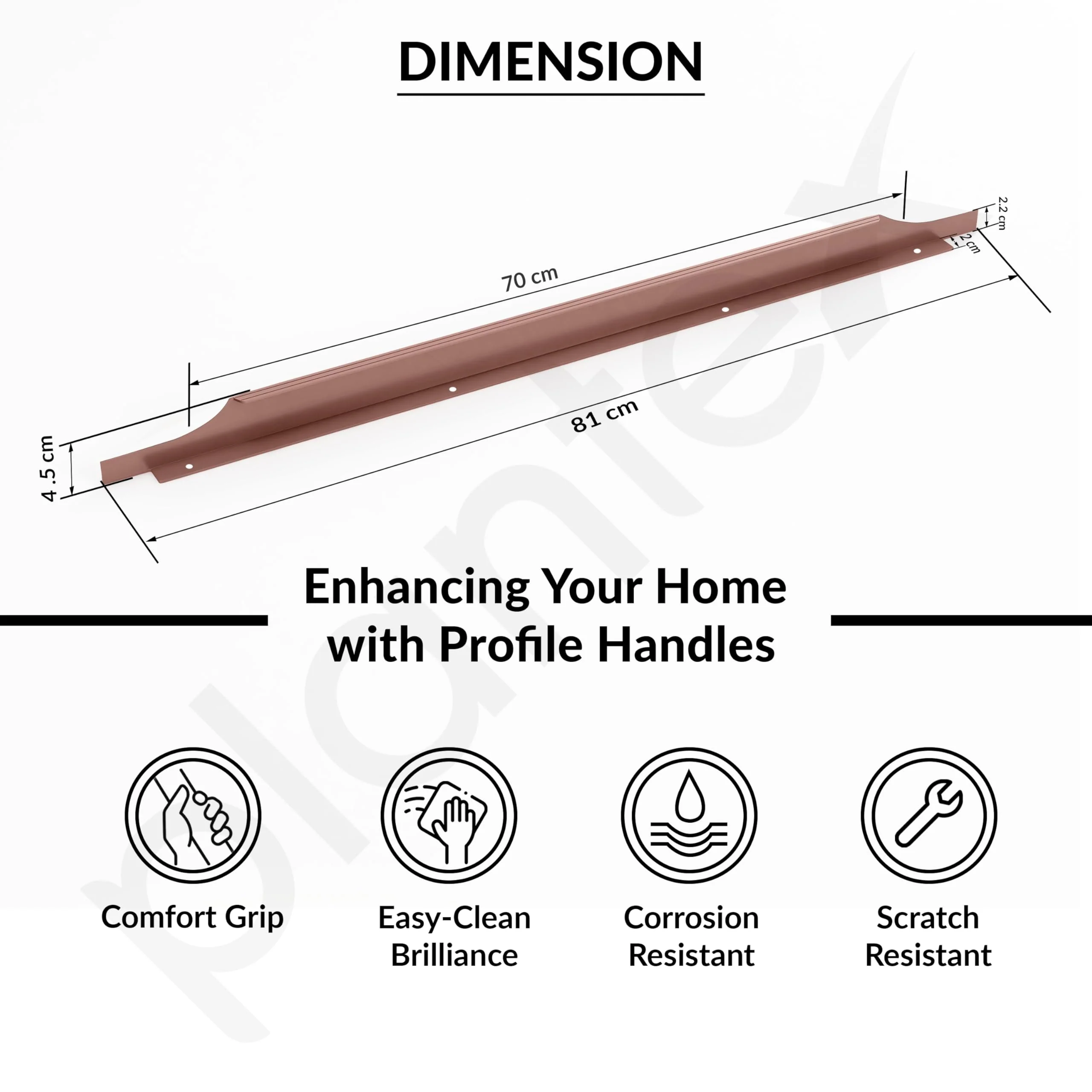 Plantex Profile Handle for Kitchen Cabinet/32 Inch Alluminium Drawer Profile Handle/Wardrobe Pull Handle for Home/Office/Hotel - Pack of 2 (Rose Gold) - Image 3