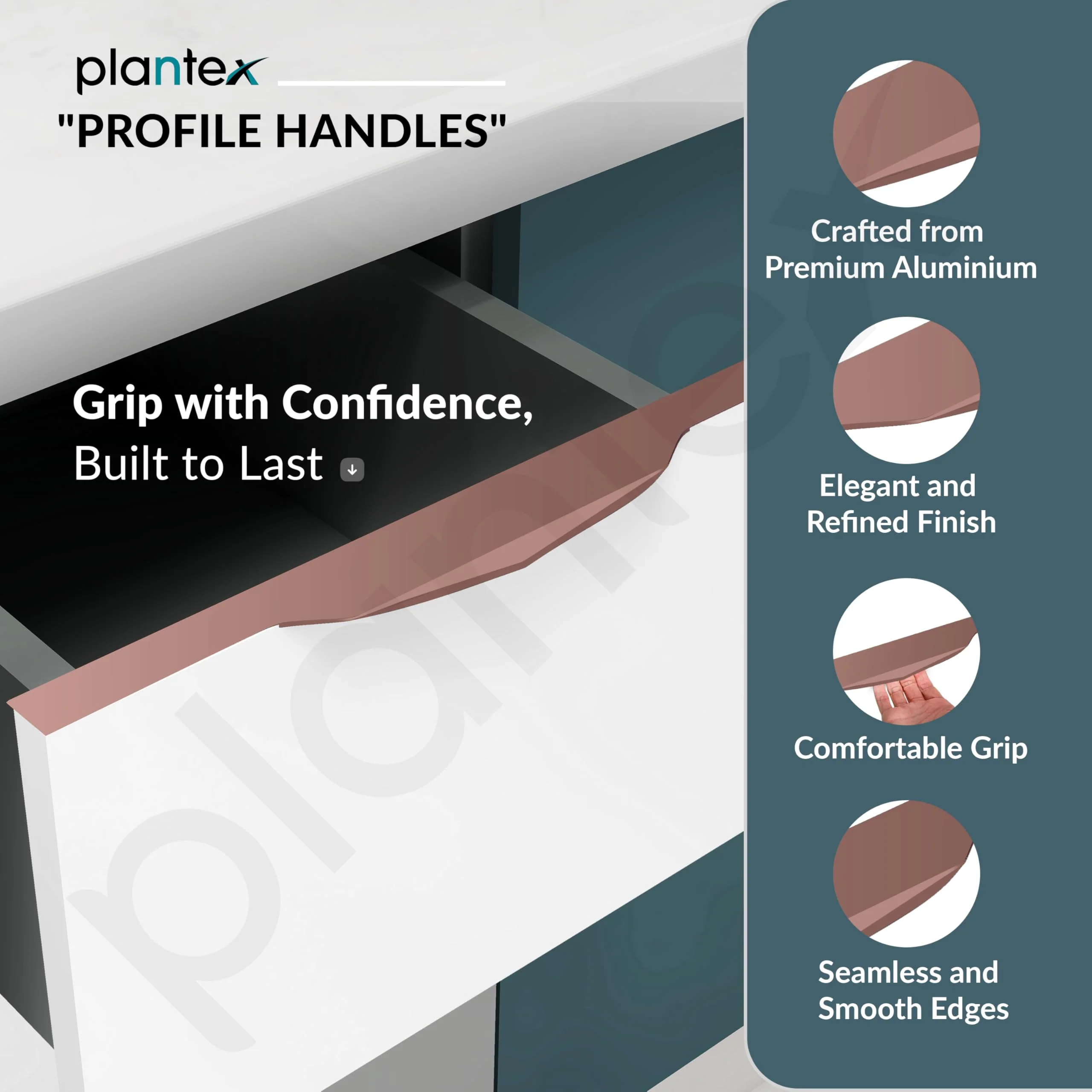 Plantex Profile Handle for Kitchen Cabinet/32 Inch Alluminium Drawer Profile Handle/Wardrobe Pull Handle for Home/Office/Hotel - Pack of 5 (Rose Gold) - Image 2