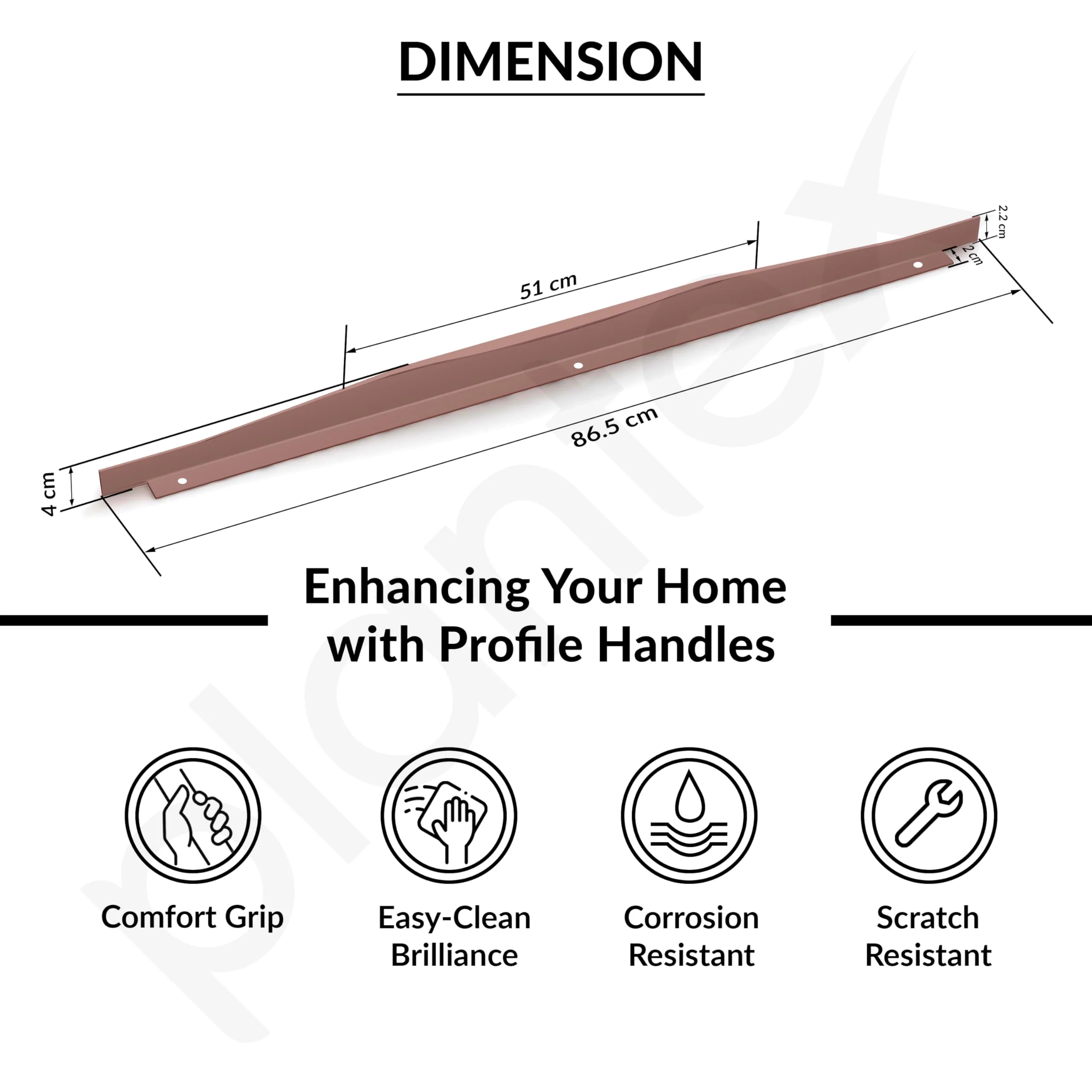 Plantex Profile Handle for Kitchen Cabinet/34 Inch Alluminium Drawer Profile Handle/Wardrobe Pull Handle for Home/Office/Hotel - Pack of 1 (Rose Gold) - Image 3
