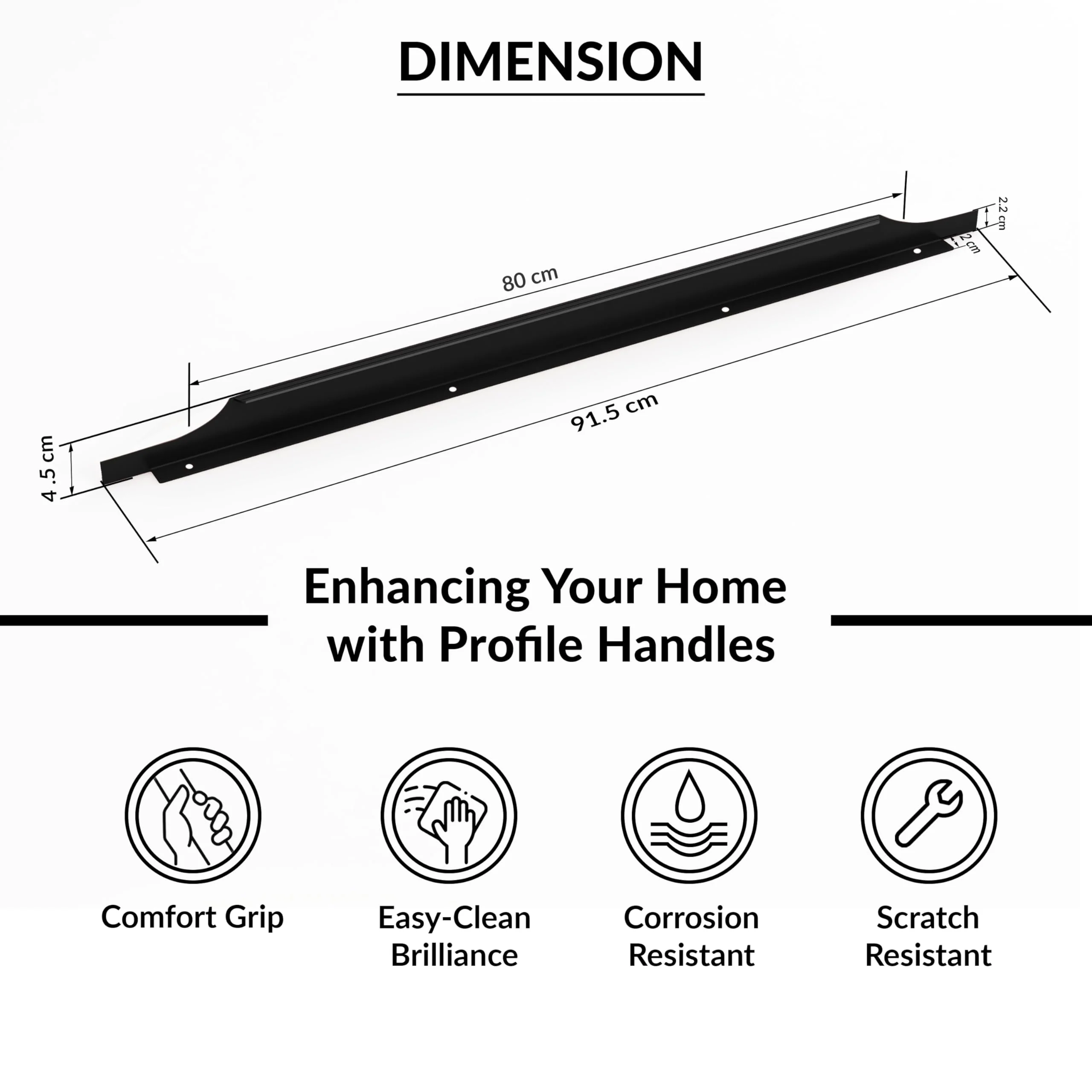 Plantex Profile Handle for Kitchen Cabinet/36 Inch Alluminium Drawer Profile Handle/Wardrobe Pull Handle for Home/Office/Hotel - Pack of 2 (Black) - Image 3