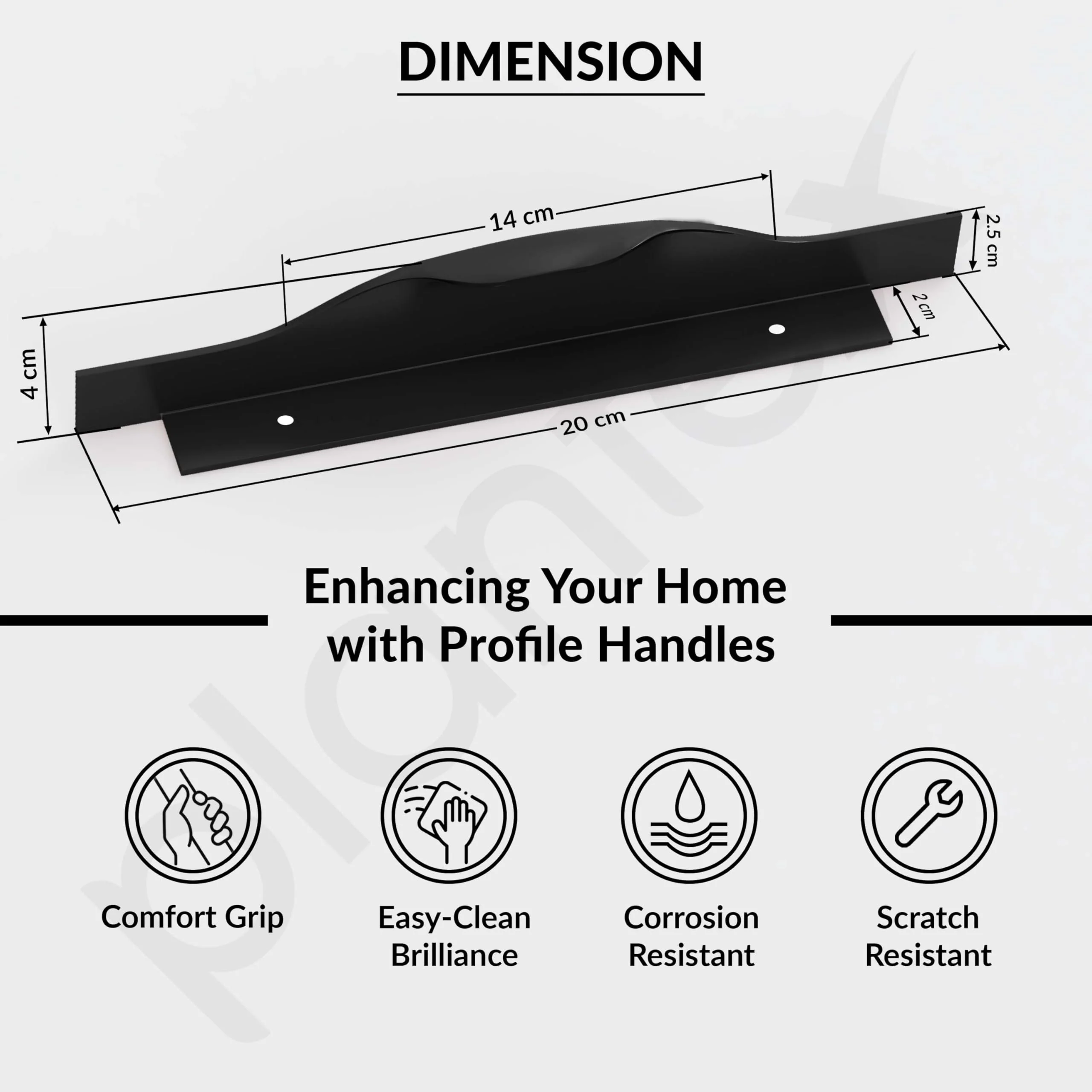 Plantex Profile Handle for Kitchen Cabinet/8 Inch Alluminium Drawer Profile Handle/Wardrobe Pull Handle for Home/Office/Hotel - Pack of 1 (Black) - Image 3