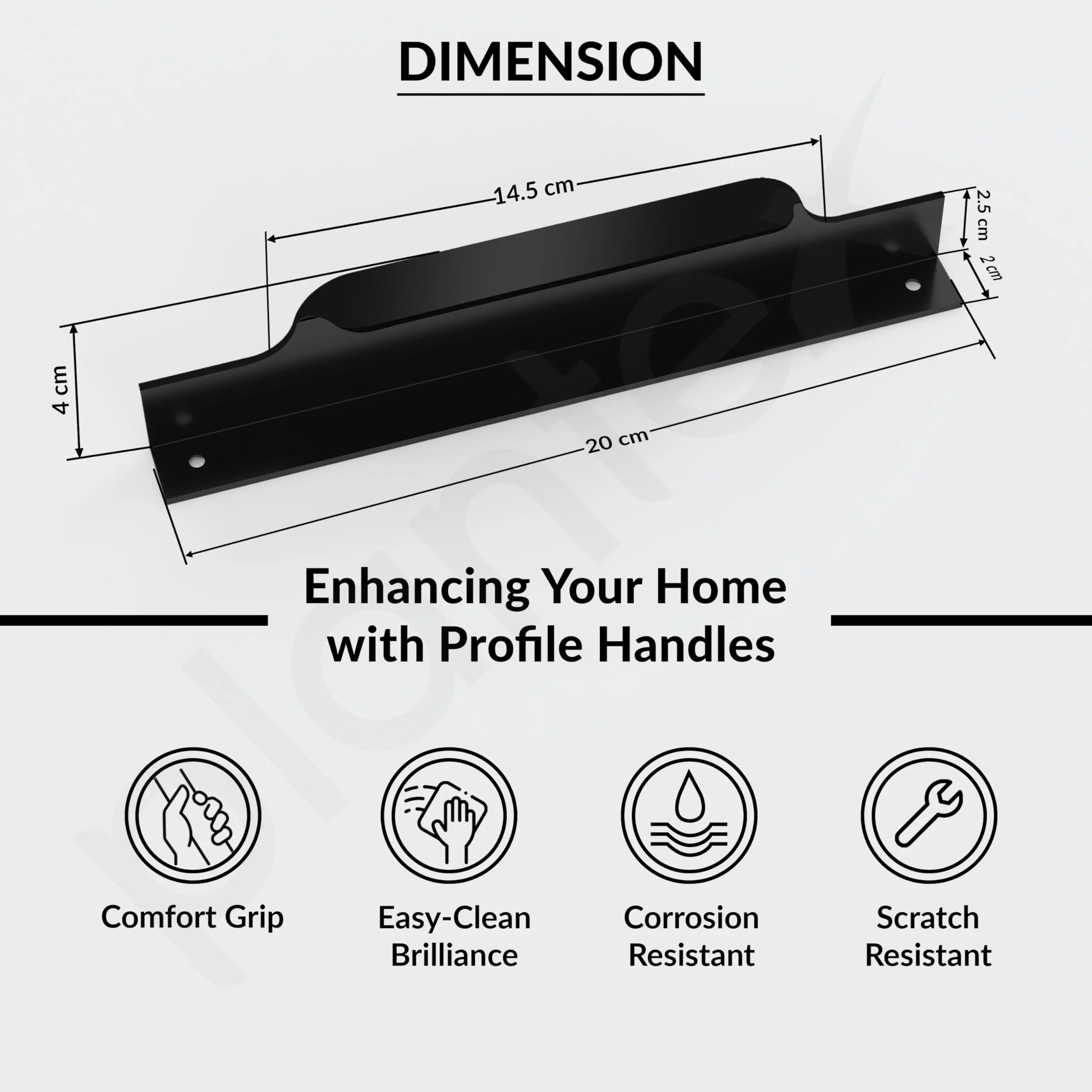 Plantex Profile Handle for Kitchen Cabinet/8 Inch Alluminium Drawer Profile Handle/Wardrobe Pull Handle for Home/Office/Hotel - Pack of 2 (Black) - Image 3
